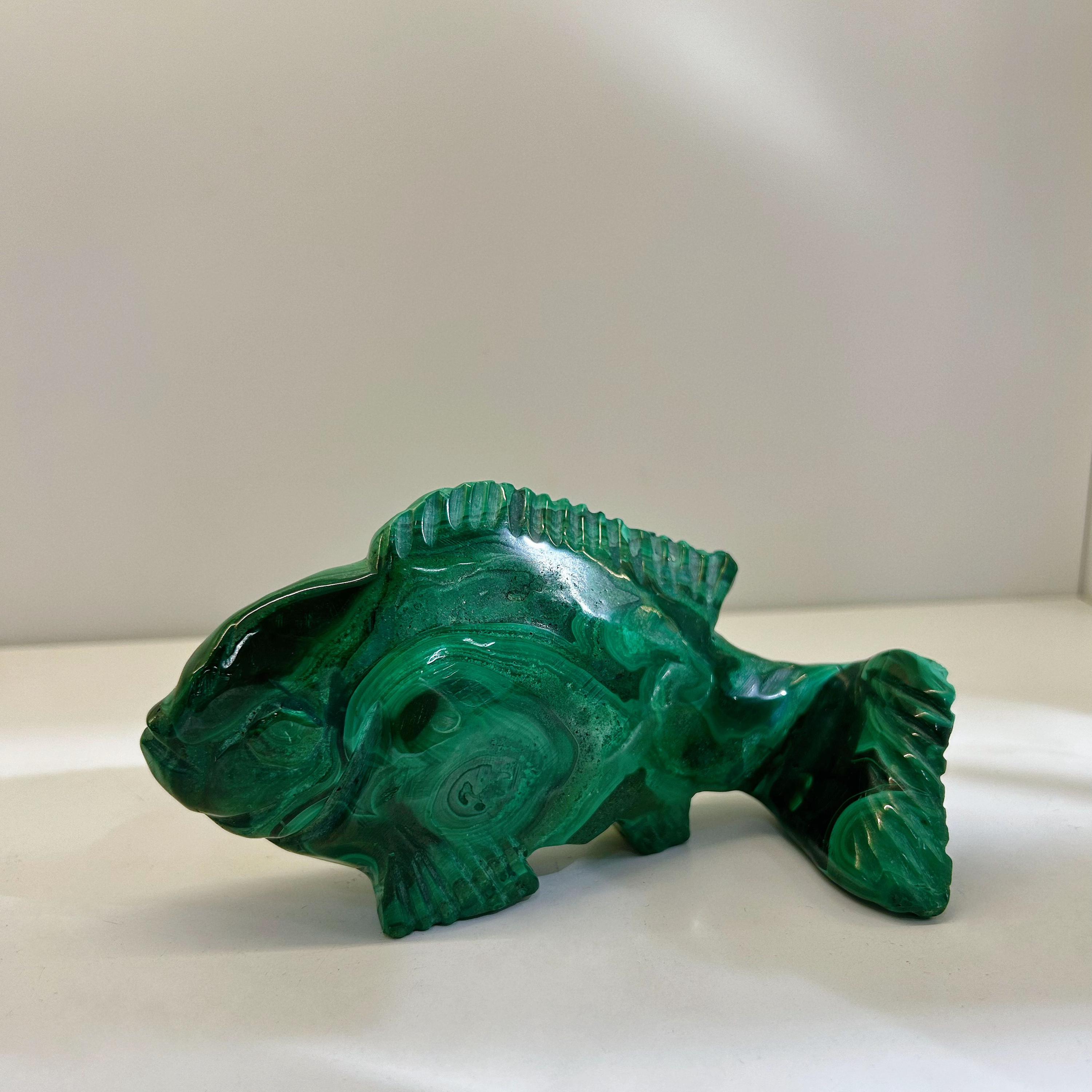 Natural Malachite Fish Carving, Crystal Figurine, desk companion, meaningful gift