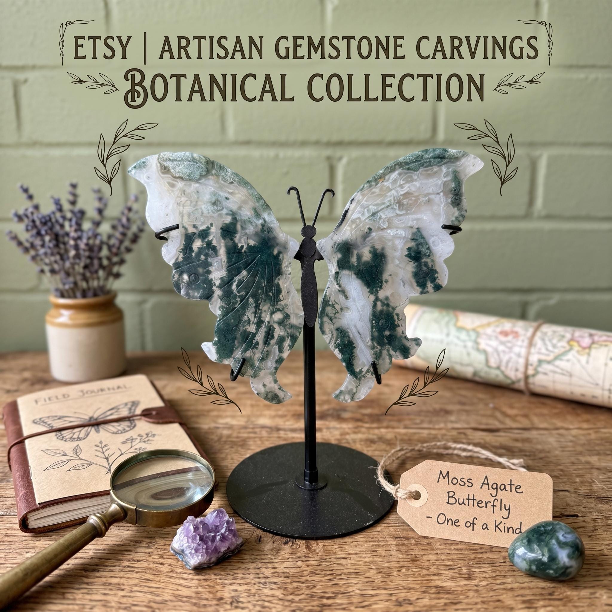 Handmade Natural Gemstone Butterfly Sculpture, Crystal Decor, Spiritual Ornament