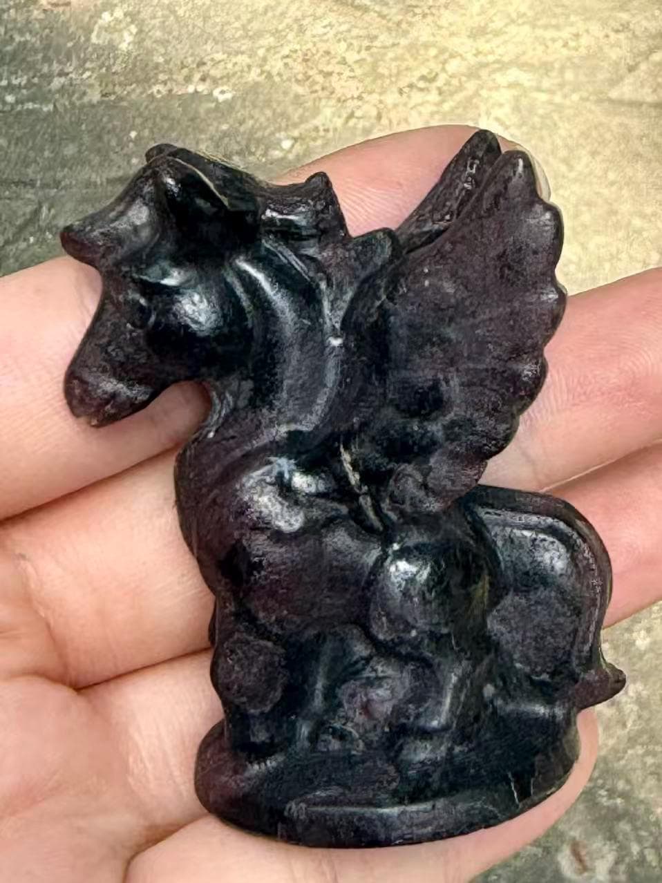 Pegasus Figurine, Natural Stone Winged Horse, Crystal Animal Carving, Fantasy Decor, Horse Lover Gift