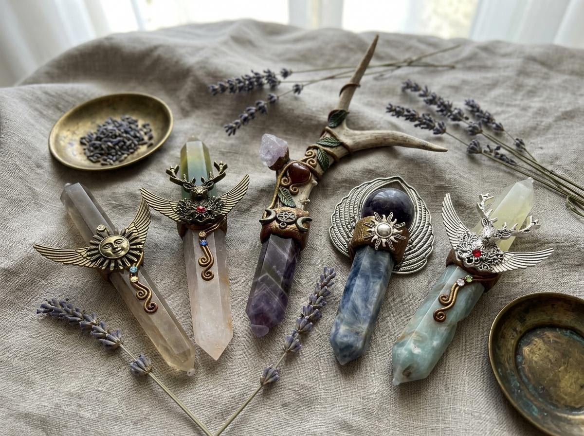 Handcrafted Crystal Wand, Antler Altar Decor, Gothic Fantasy Ritual Tool