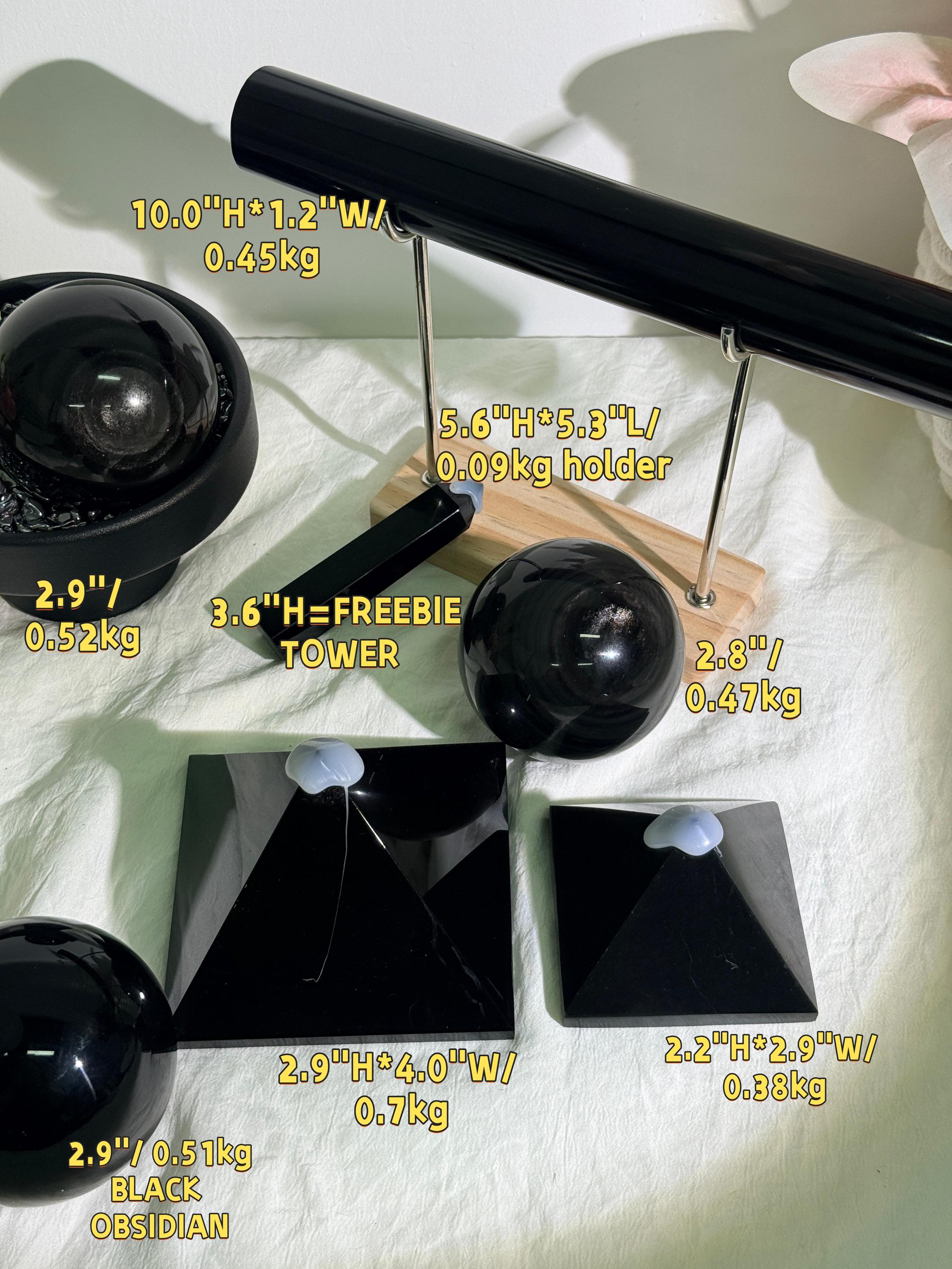Black Obsidian Crystal Shapes Sphere Pyramid Scrying  Wand Witchy Altar Decor