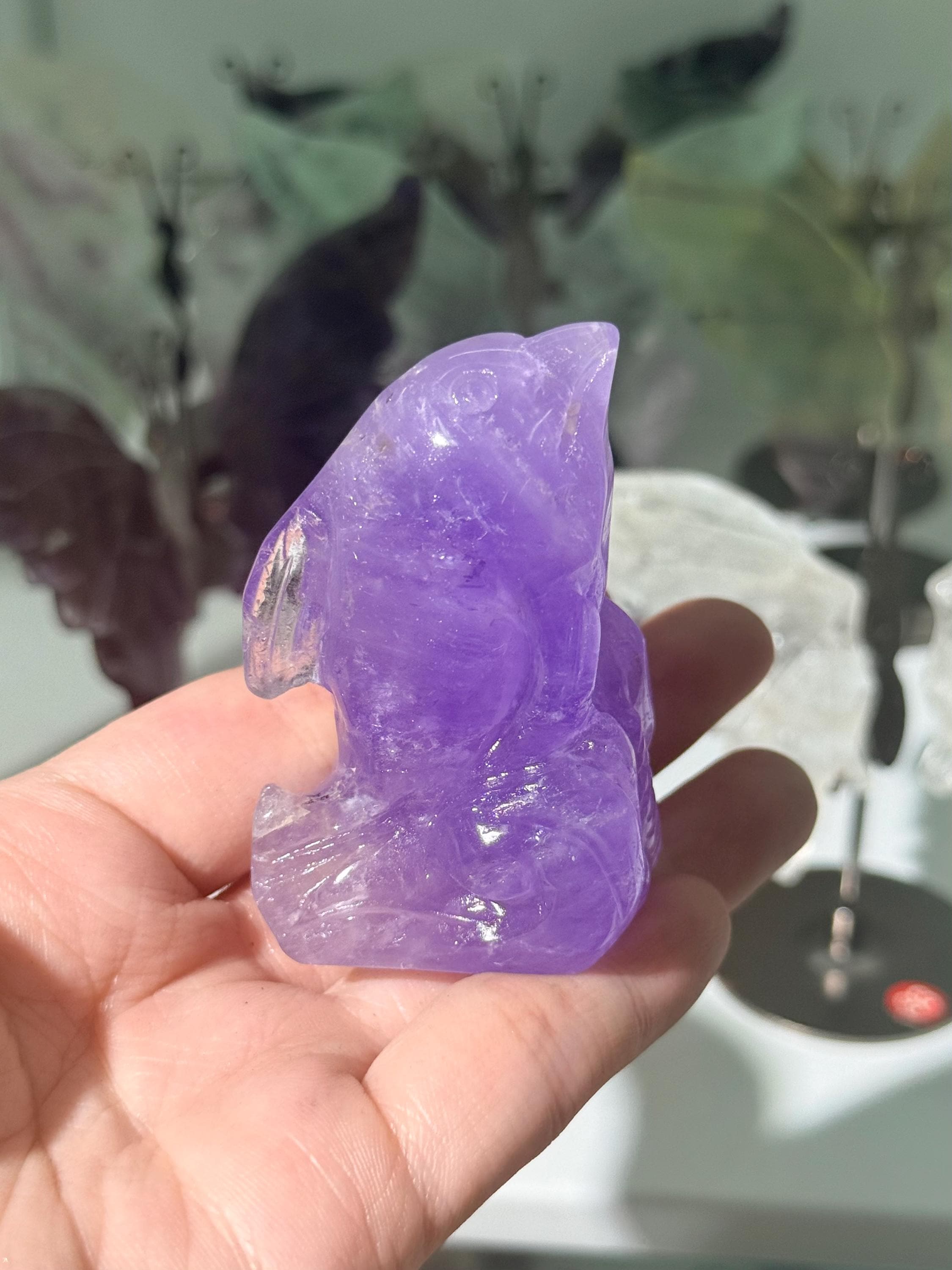 Amethyst Dolphin Figurine, Small Crystal Animal Carving, Beach House Decor, Ocean Lover Gift