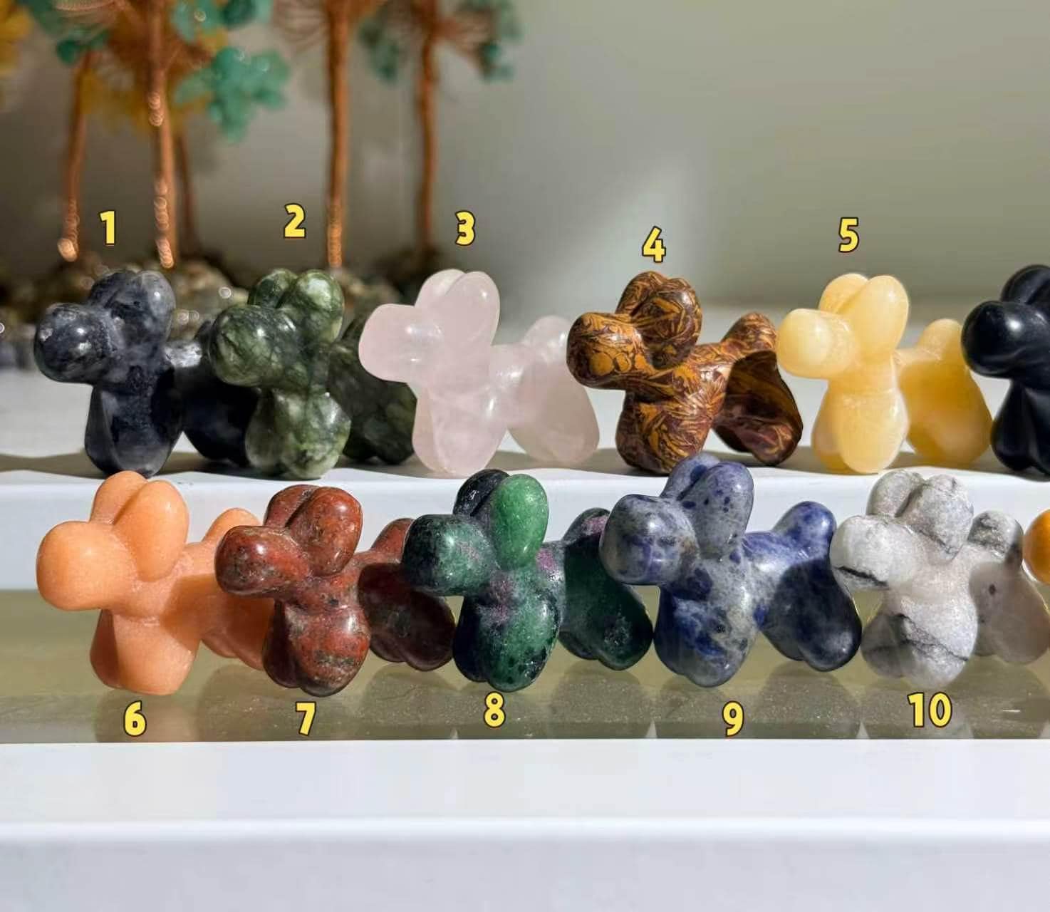 Mixed Gemstone Balloon Dog Carving Crystal Animal Figurine Dog Lover Gift Desk Decor