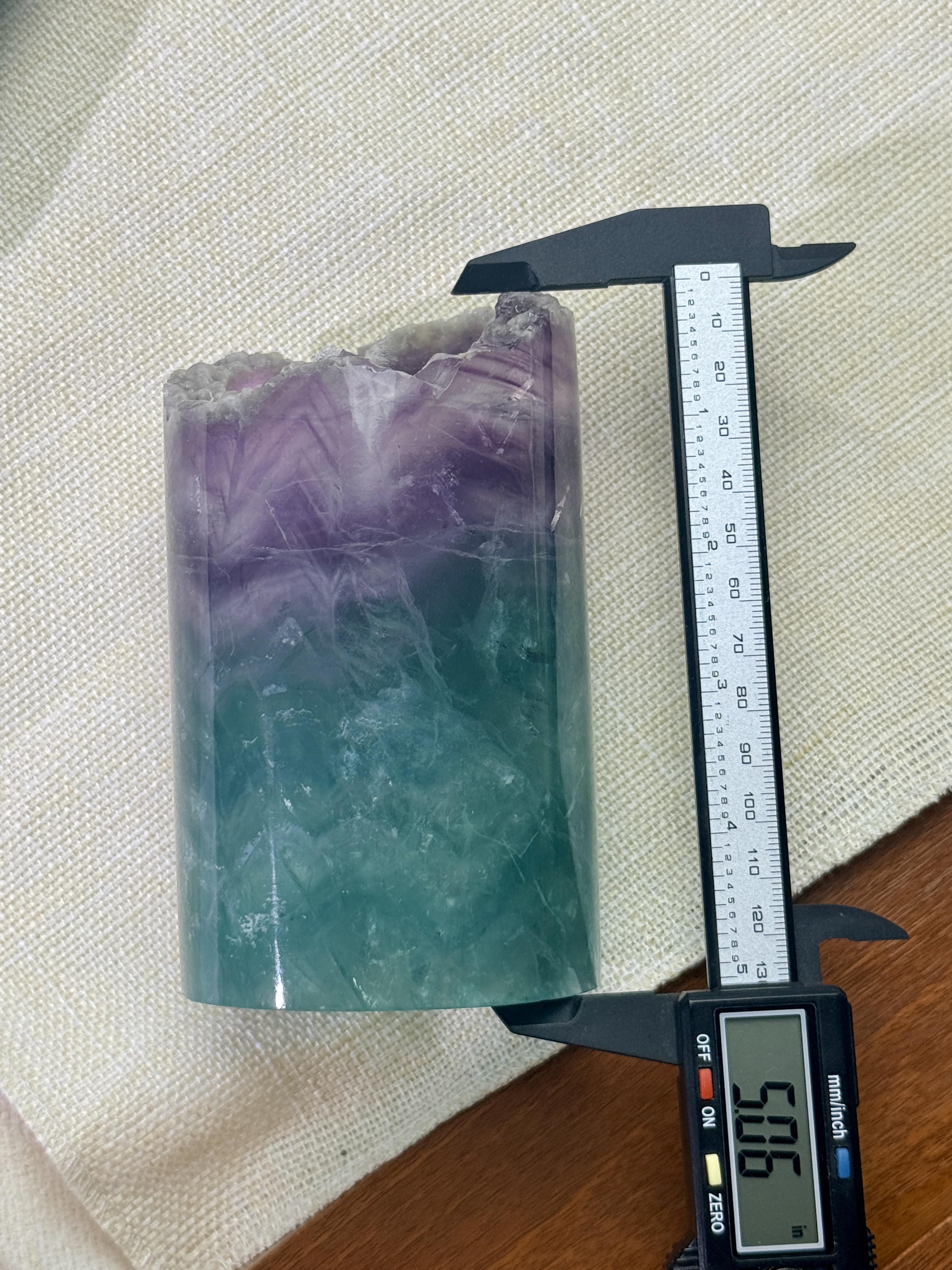 Natural Rainbow Fluorite Pen Holder – Purple Green Crystal Desk Organizer & Bedside Decor