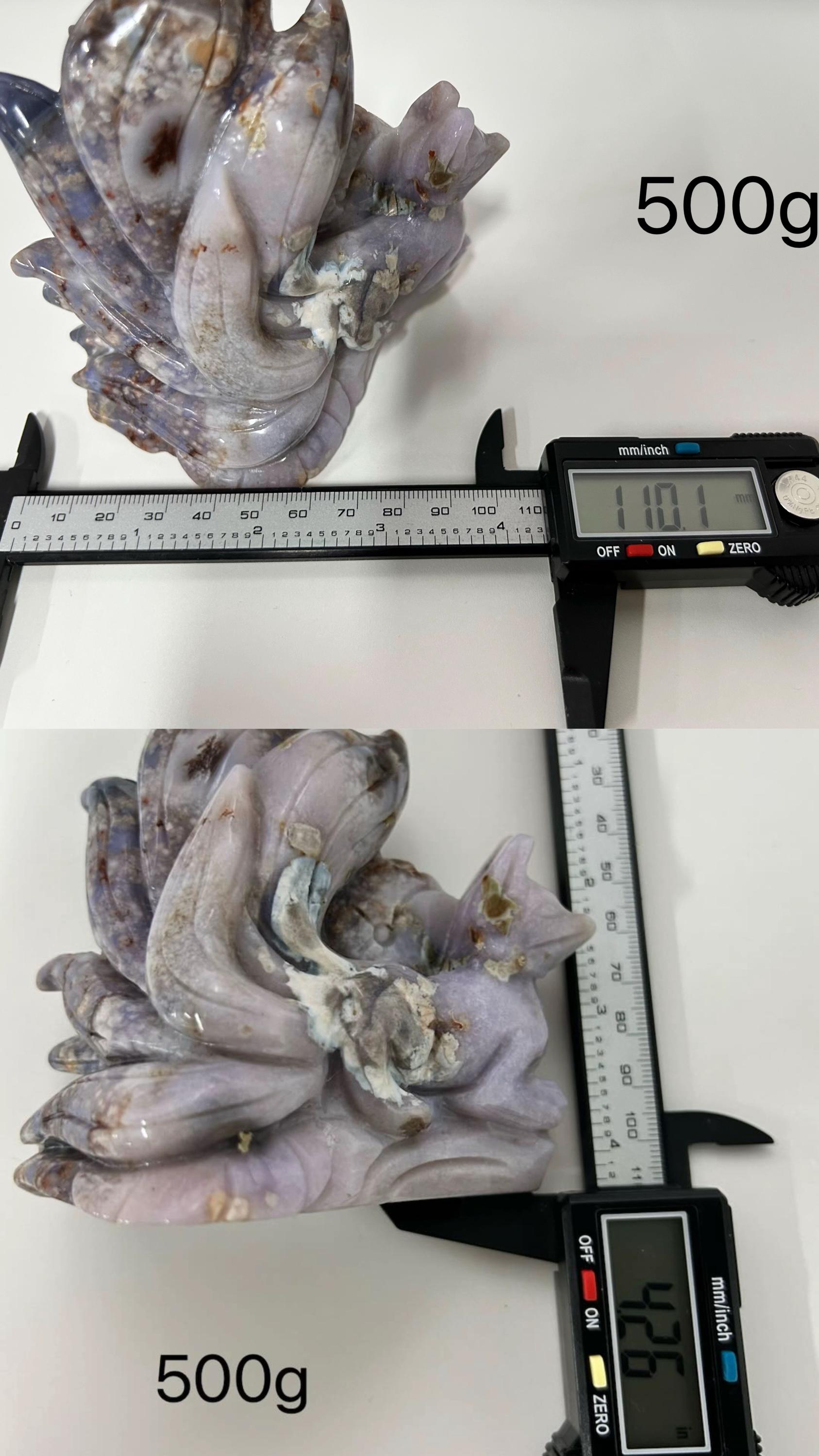Fox Figurine, Purple Lepidolite Nine Tailed, Kitsune Statue, Witchy Altar Decor, Gifts