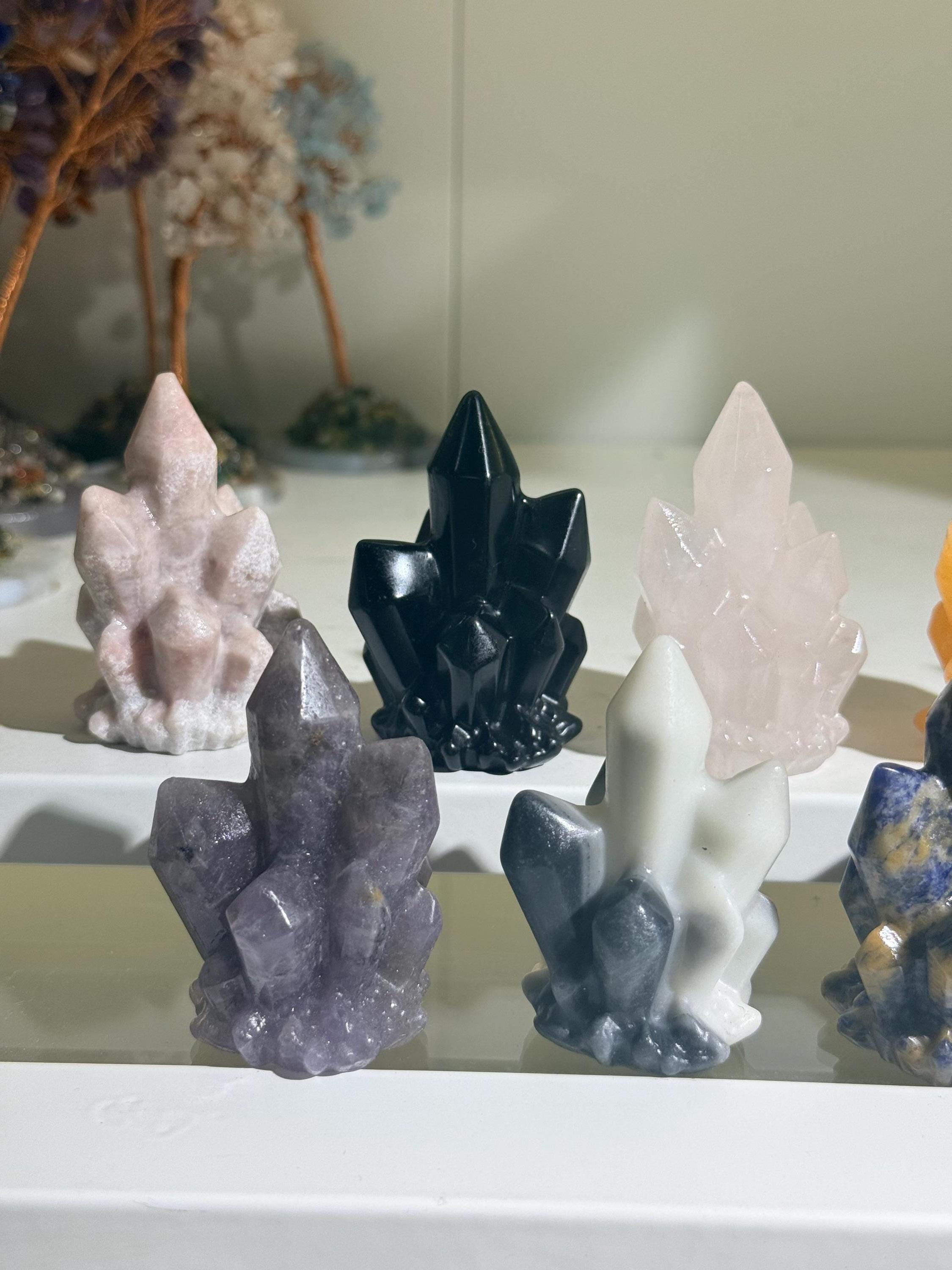 Crystal Cluster Carving, Mixed Gemstone Point Cluster, Mini Crystal Tower Display, Desk Decor, Crystal Lover Gift