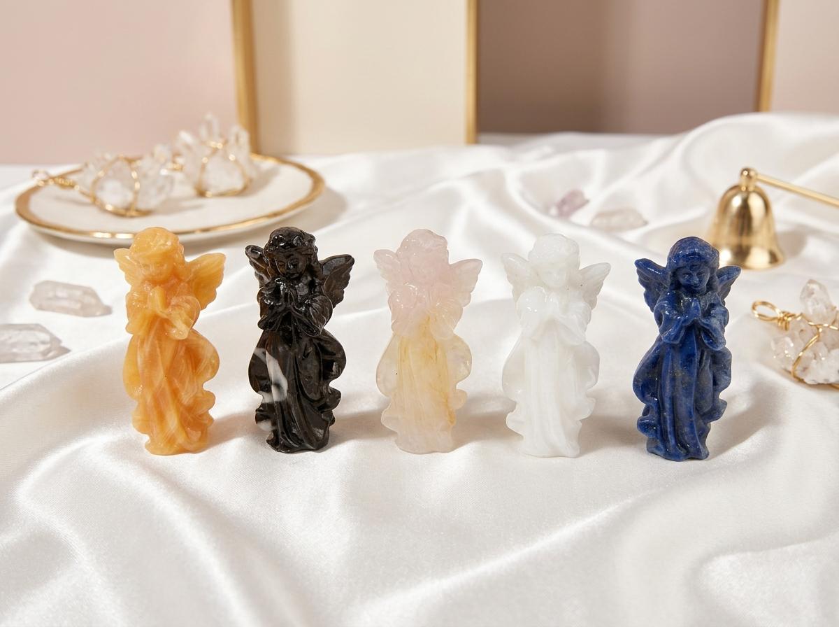 Natural Gemstone Carved Angel Statue, Polished Crystal Figurine, Spiritual Decor