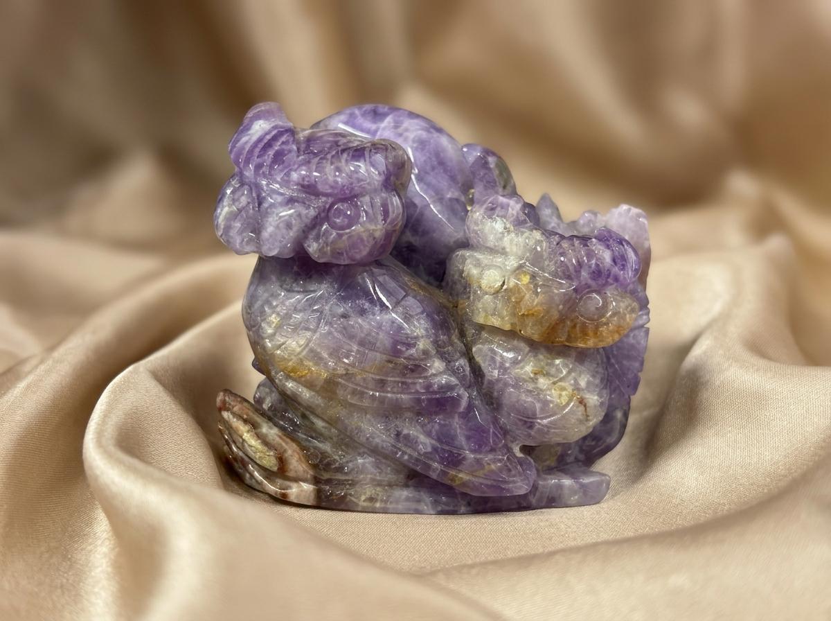 Amethyst Owl, Purple Crystal Carving, Natural Gemstone Decor, Owl Collectible