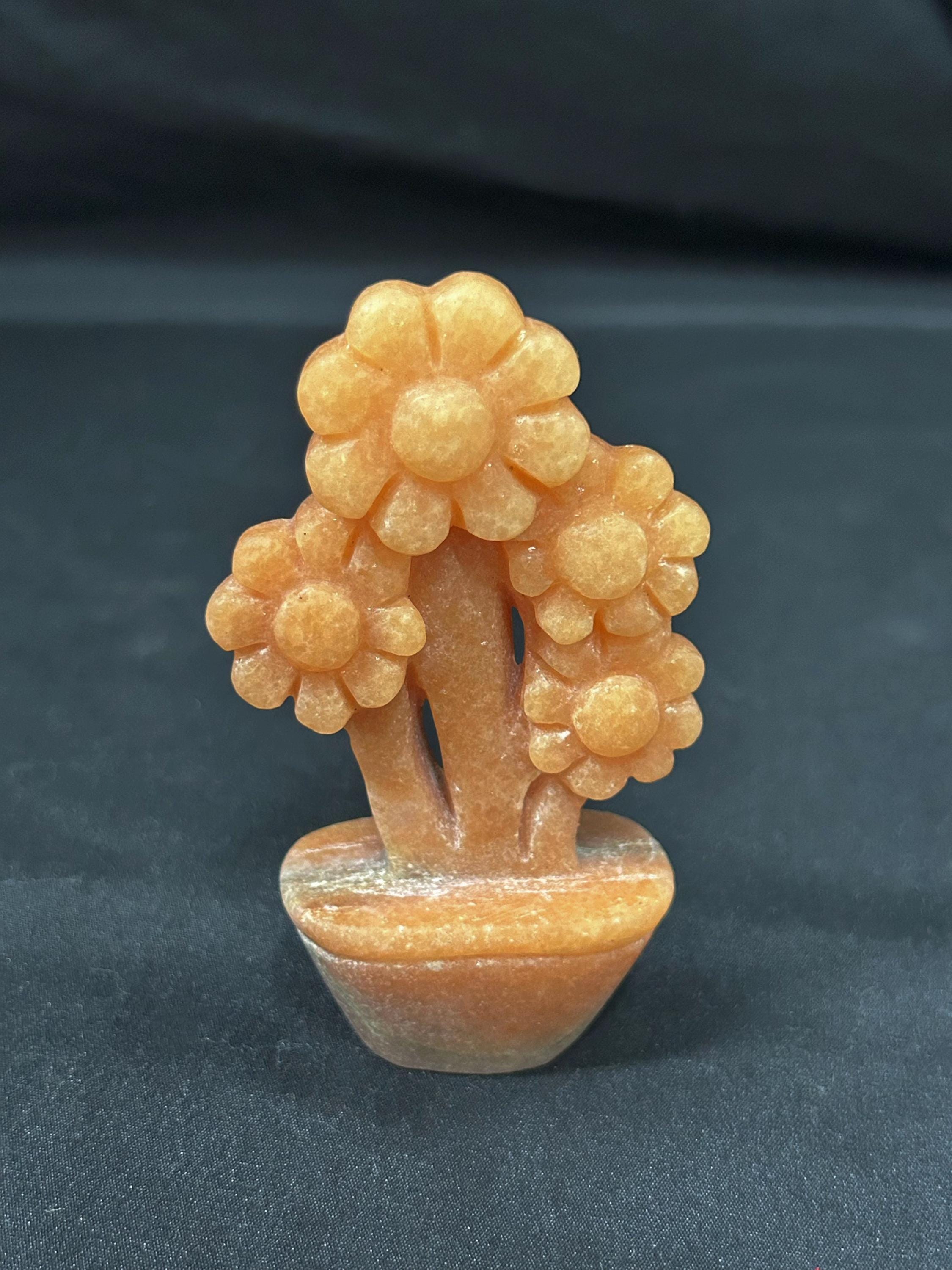 Hand Carved Gemstone Flower Tree, Mini Crystal Bonsai, Feng Shui Decor