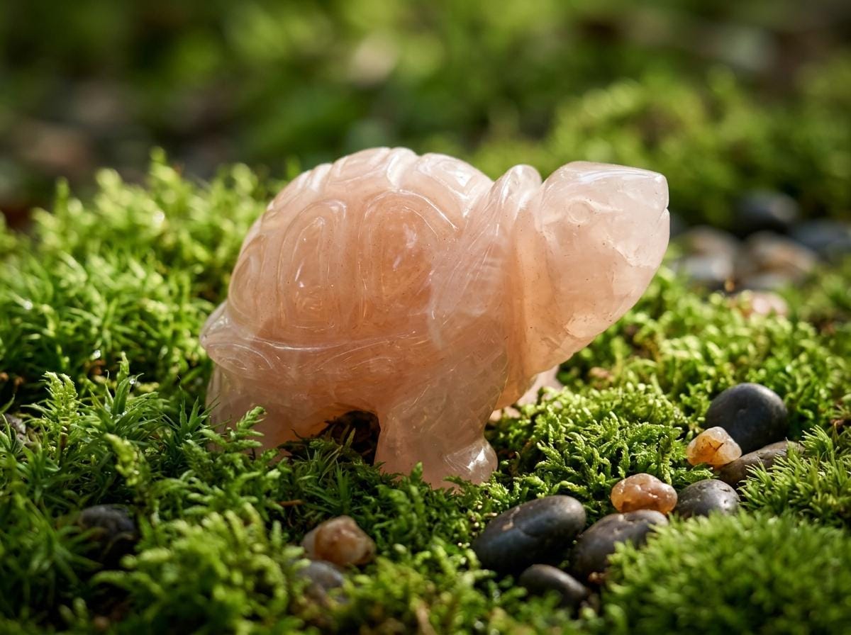 Natural Pink Crystal Turtle Figurine, Hand Carved, Love & Longevity Feng Shui Decor