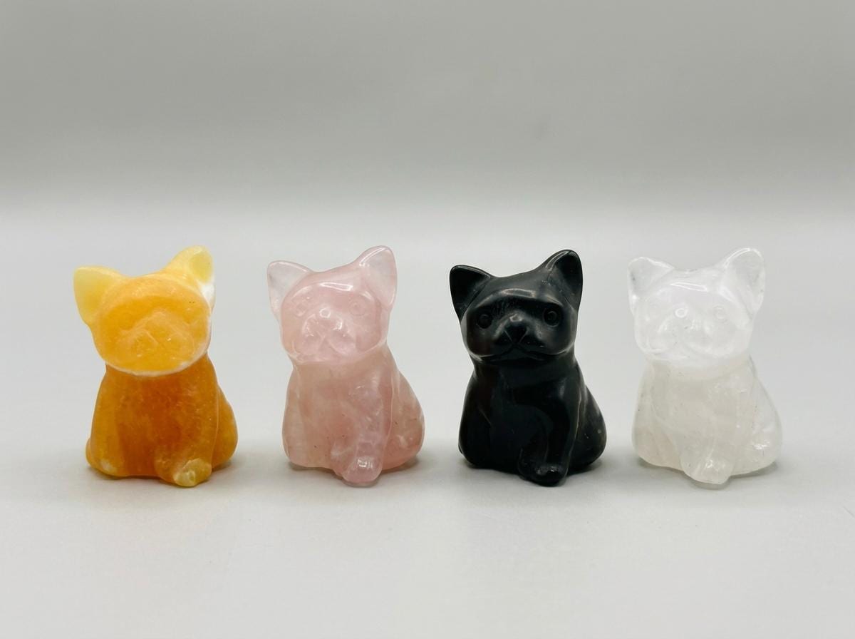 Crystal French Bulldog Carving, Obsidian, Cute Frenchie Figurine, desk companions, Crystal Gift