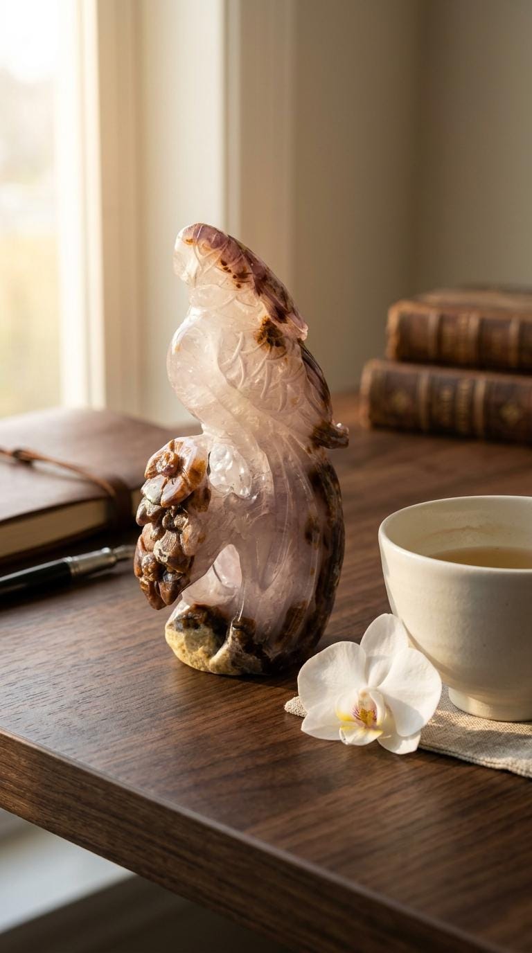 Crystal Bird Carving, Natural Agate Geode Sculpture, Unique Free Spirit Totem, Home Office Decor, One of a Kind Gift