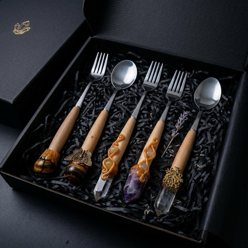 Crystal Handled Fork , Decorative Ritual Utensils, Spiritual Home Decor