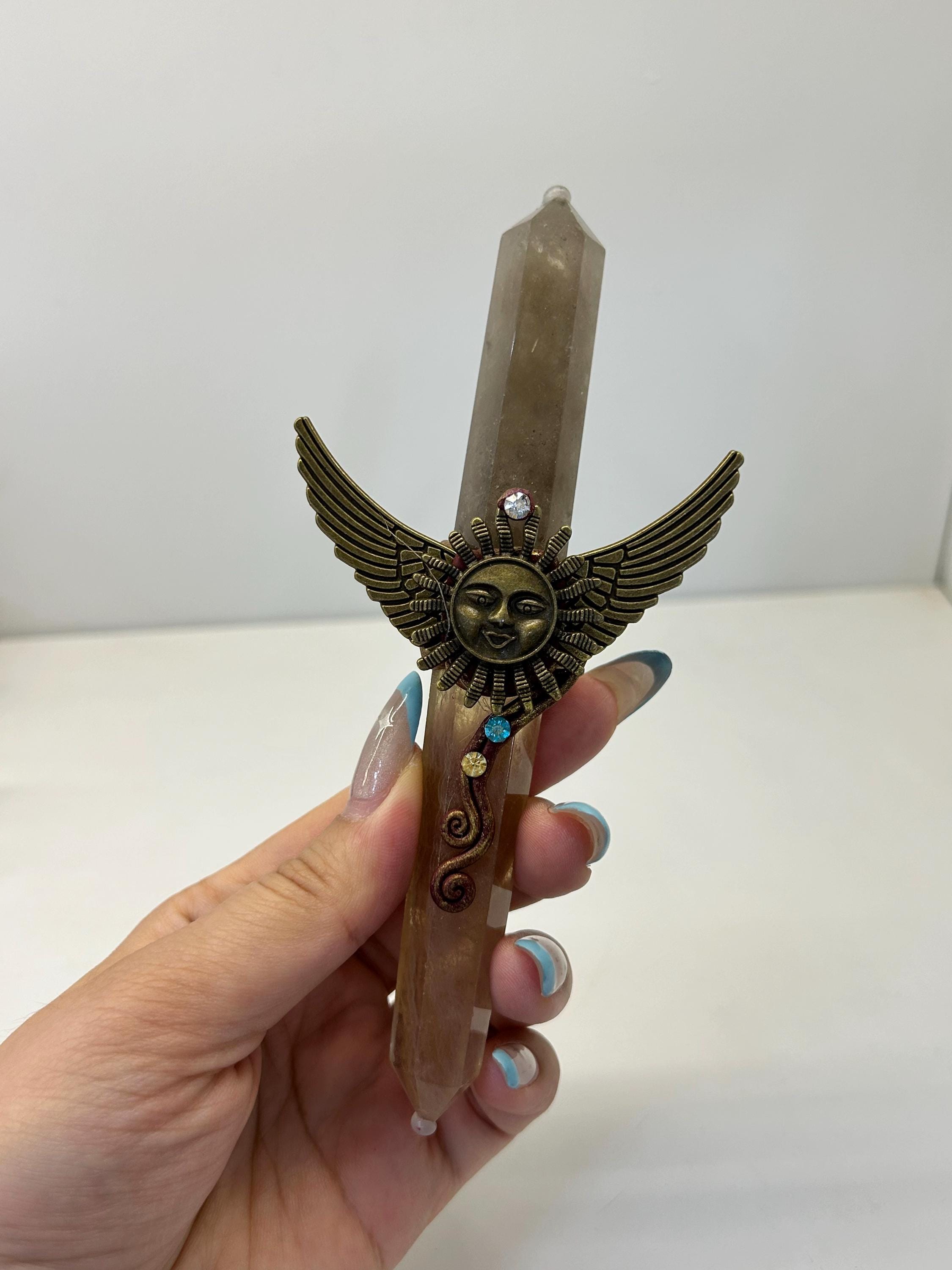 Handcrafted Crystal Wand, Antler Altar Decor, Gothic Fantasy Ritual Tool