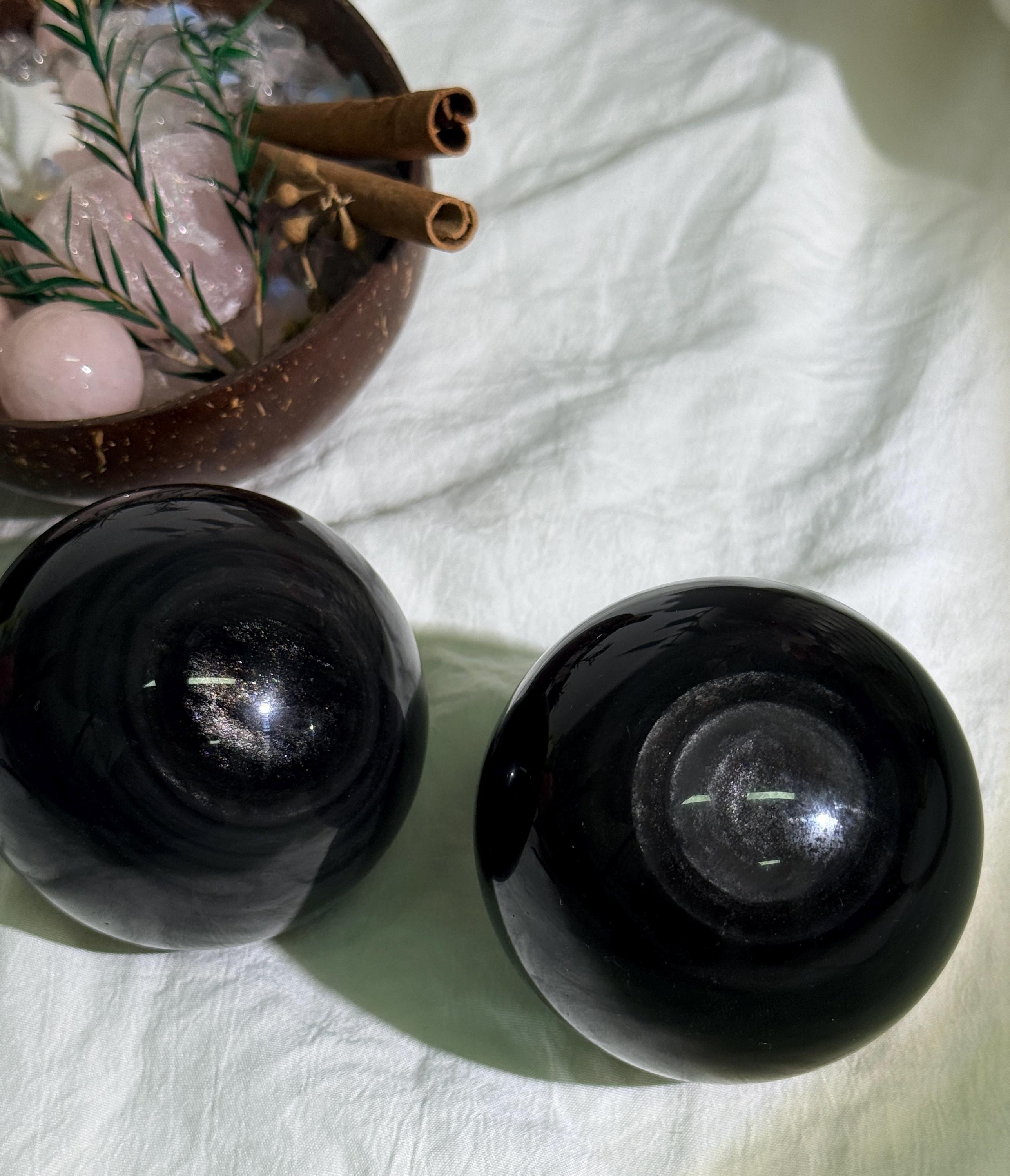 Black Obsidian Crystal Shapes Sphere Pyramid Scrying  Wand Witchy Altar Decor