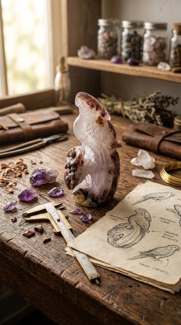 Crystal Bird Carving, Natural Agate Geode Sculpture, Unique Free Spirit Totem, Home Office Decor, One of a Kind Gift