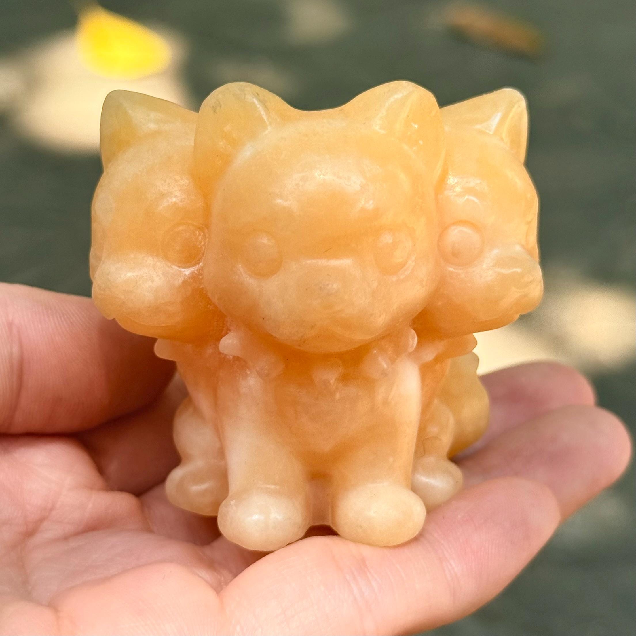 Dog Lovers Three Head Dog 2.3" Natural Crystal Carving Sculpture Home Decor Gift