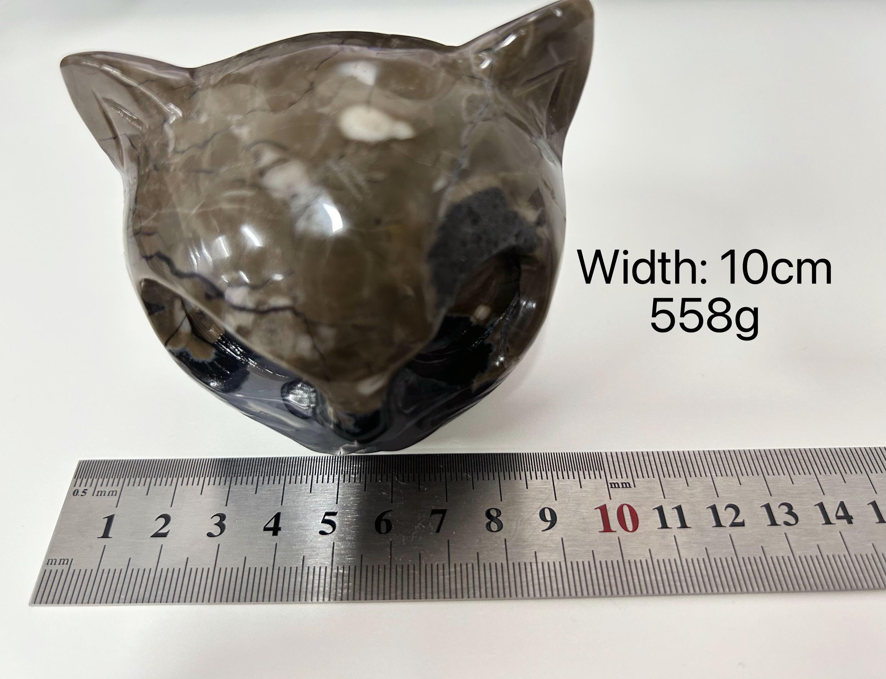Volcanic Agate Cat Head Carving, Natural Lava Stone, Realistic Cat Sculpture, Unique Mineral Specimen, Cat Lover Gift