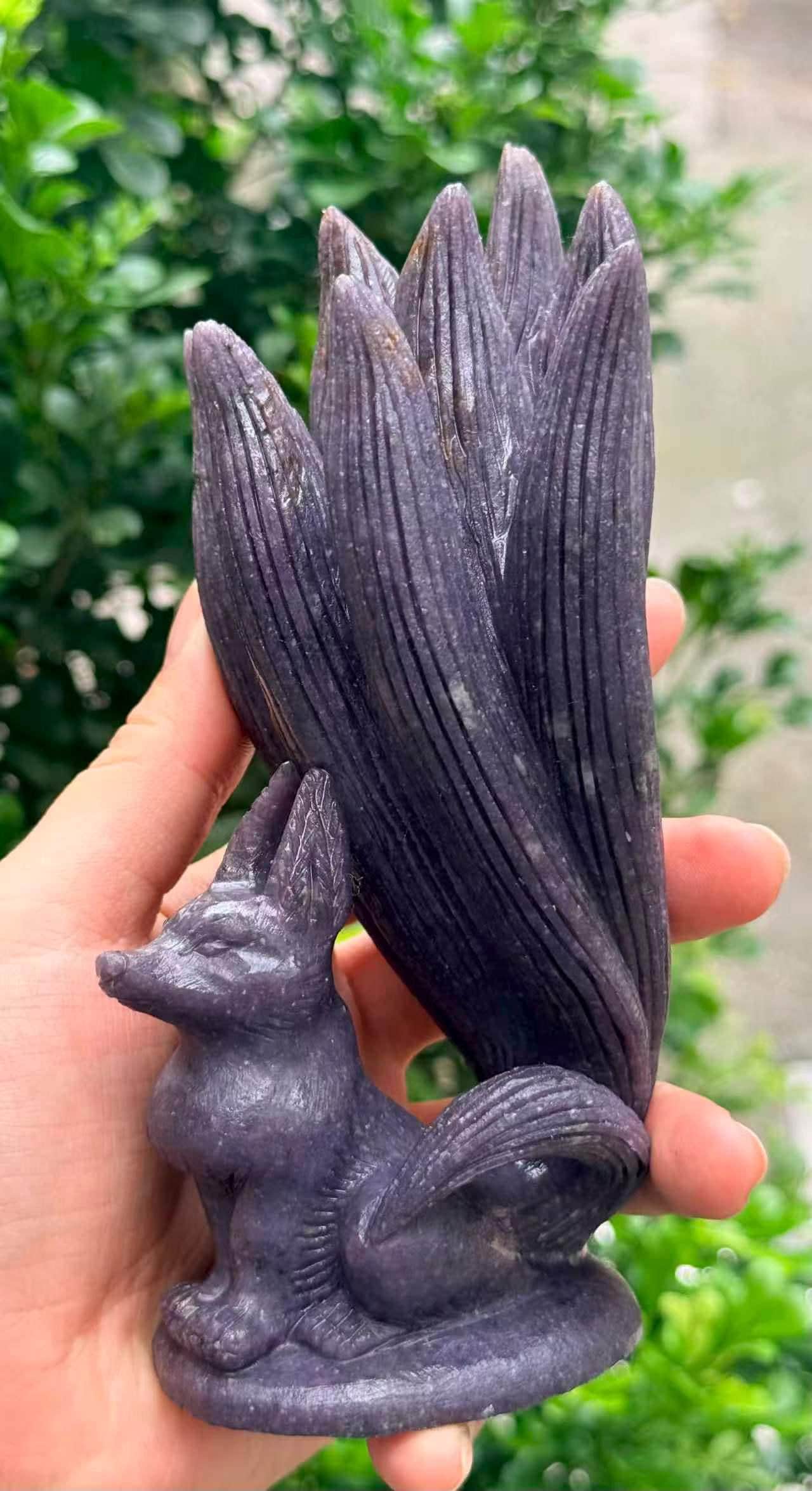 Fox Figurine, Purple Lepidolite Nine Tailed, Kitsune Statue, Witchy Altar Decor, Gifts