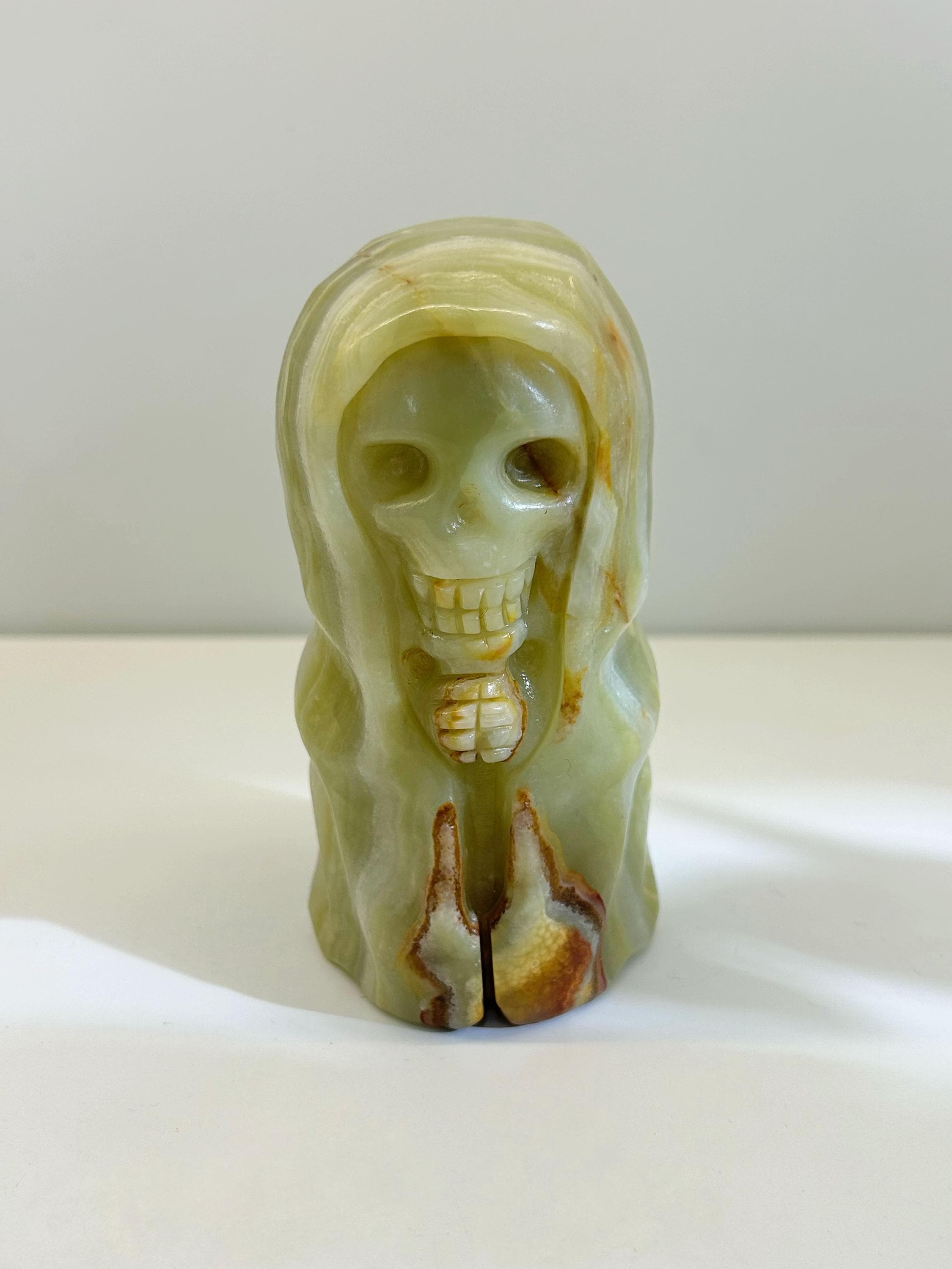 Afghan Jade Ghost Figurine, Natural Crystal Halloween Decor, Polished Stone Collectible