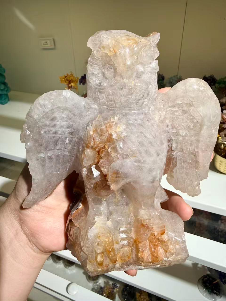 Hand Carved Geode Agate Owl Druzy Crystal Sculpture Bird Lover Gift