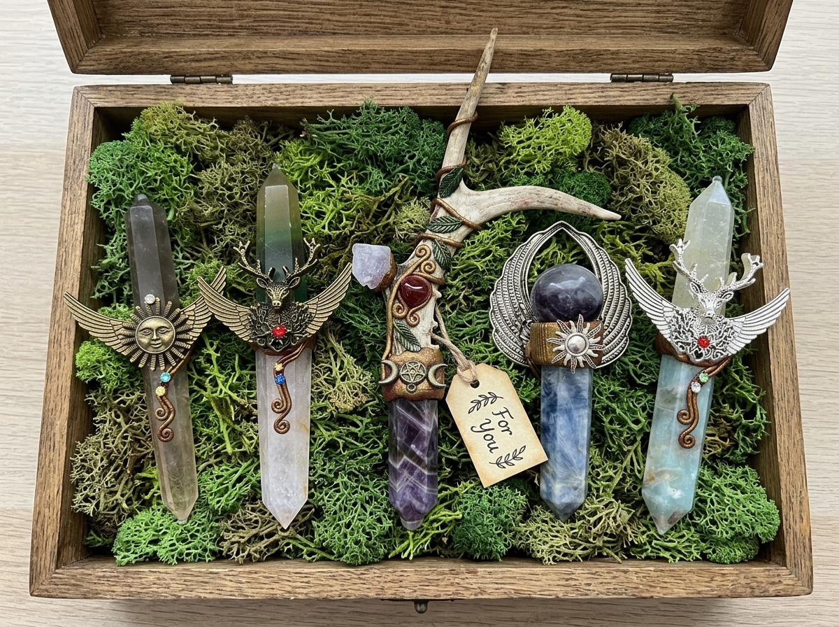 Handcrafted Crystal Wand, Antler Altar Decor, Gothic Fantasy Ritual Tool