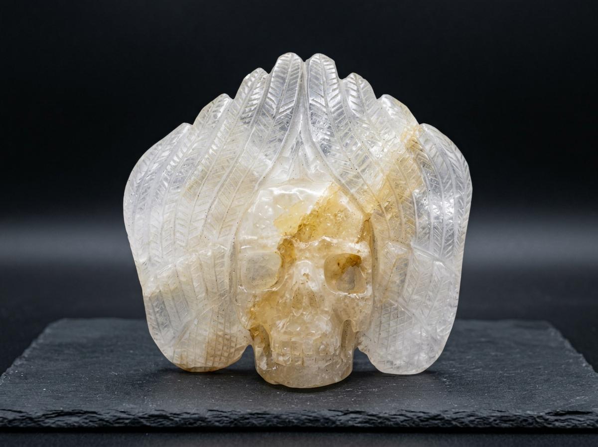 White Crystal Skull, Natural Quartz Skull Figurine, crystal collectible, Gothic Fantasy or Shelf Display Decor