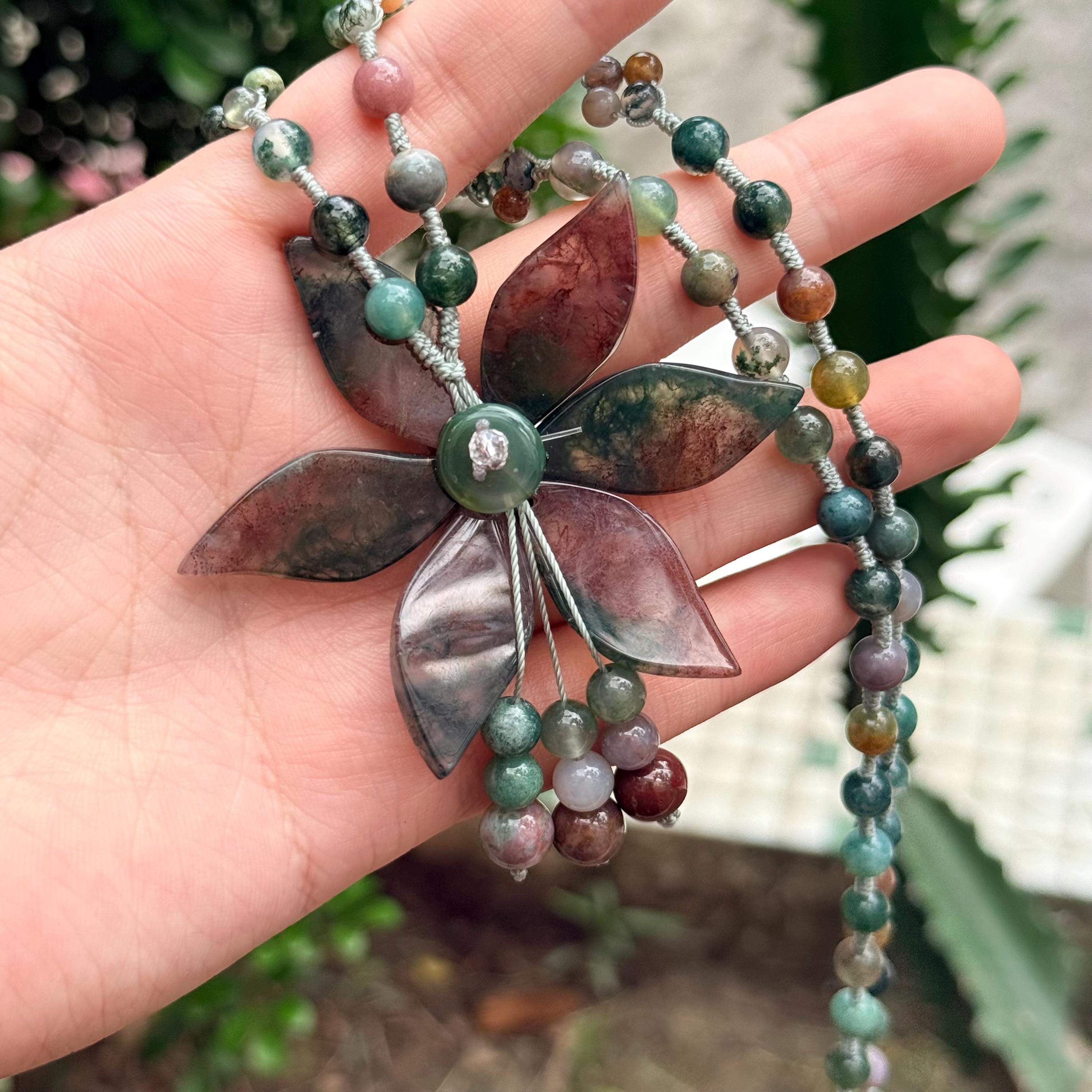 Moss Agate Pendant Necklace Natural Gemstone Jewelry Forest Gift for Her
