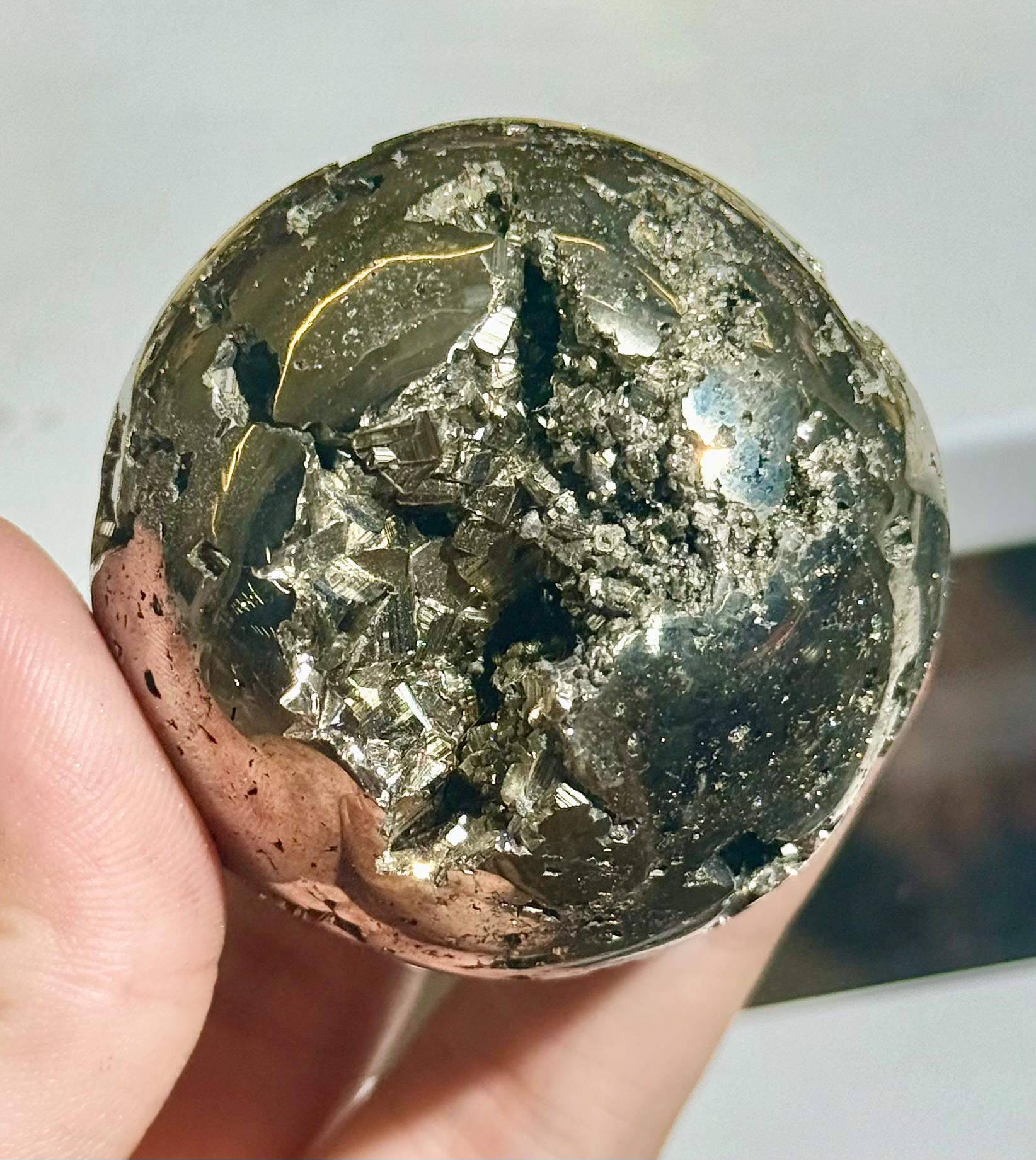 Natural Pyrite Sphere Open Geode Druzy Crystal Ball Prosperity Home Decor