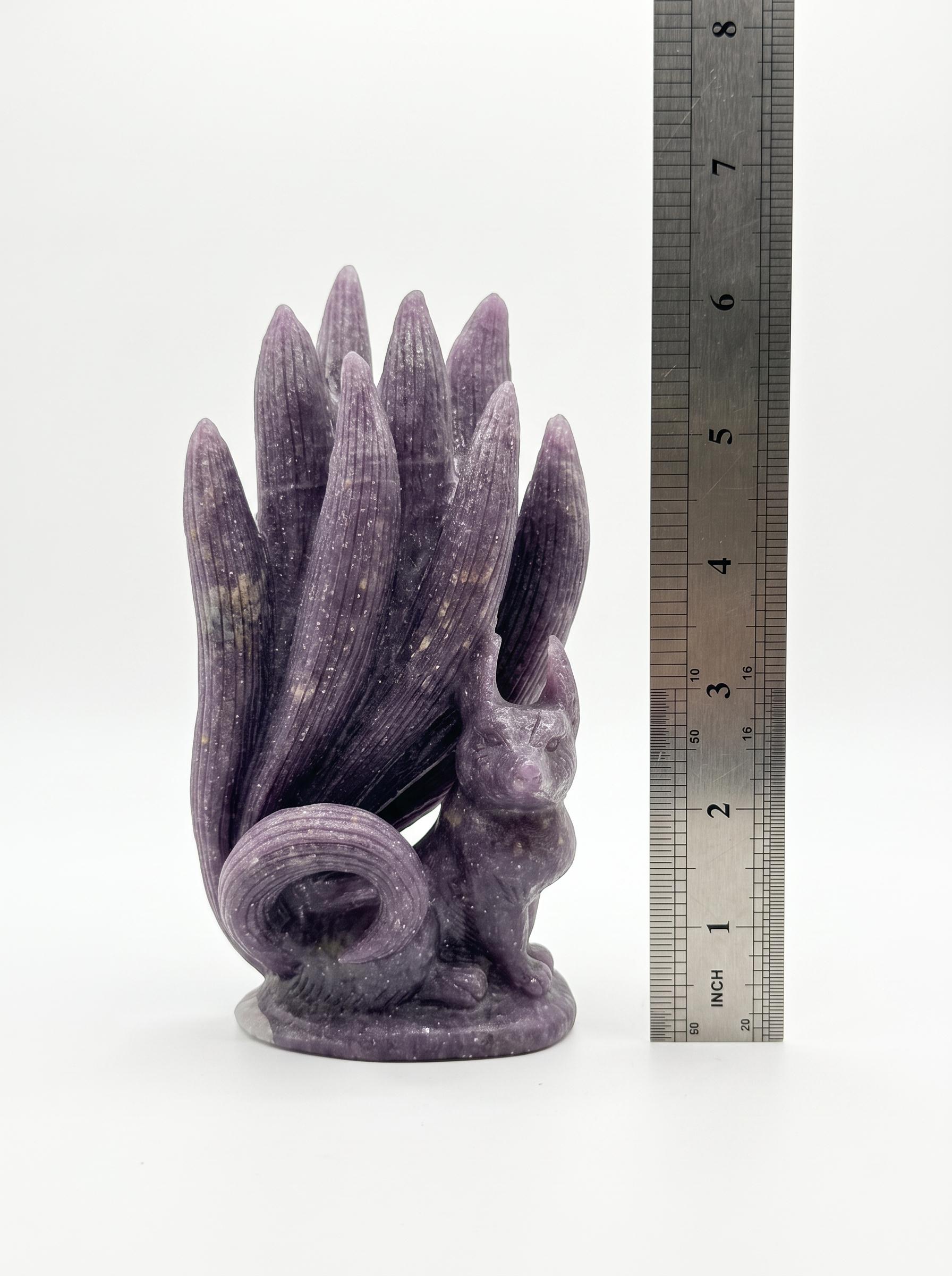 Fox Figurine, Purple Lepidolite Nine Tailed, Kitsune Statue, Witchy Altar Decor, Gifts