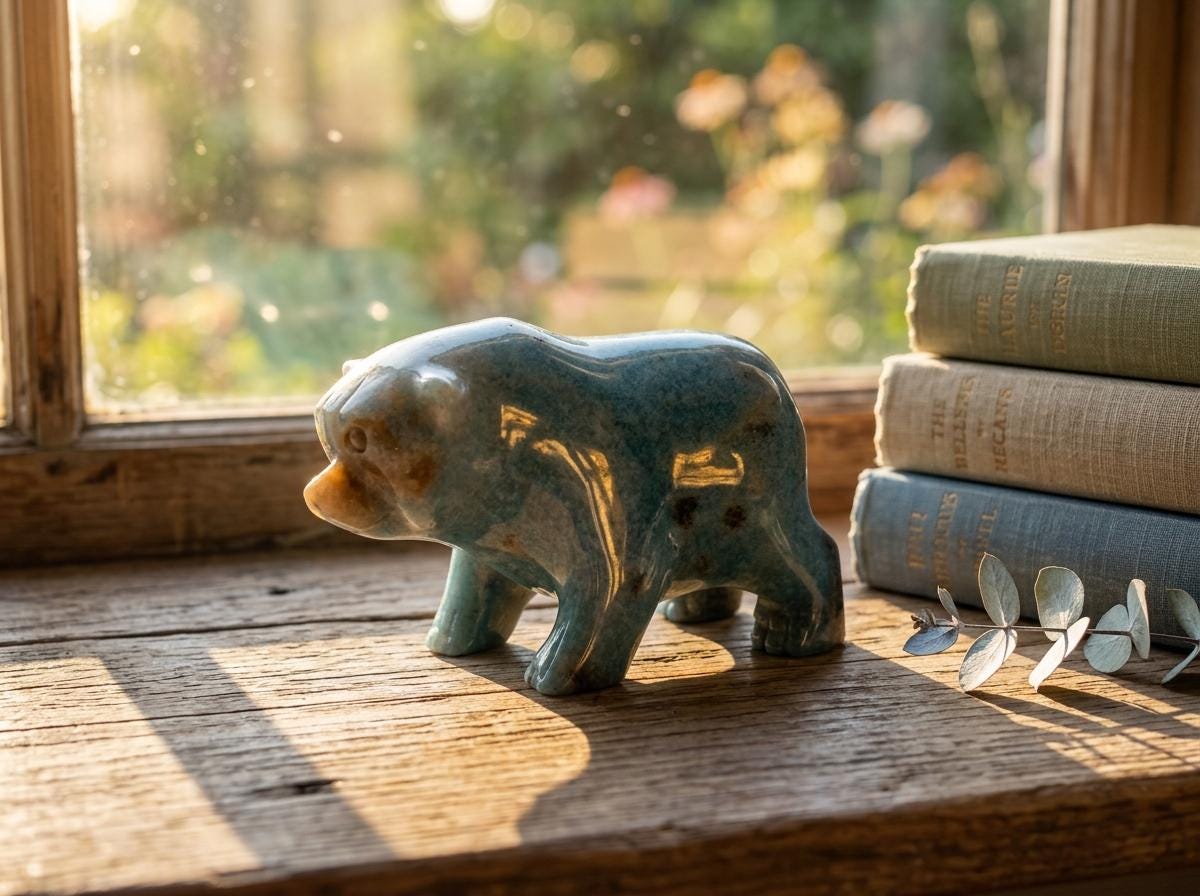 Natural Montebrasite Bear Carving, Gemstone Figurine, Crystal Animal, Unique Mineral Specimen, Desk Decor