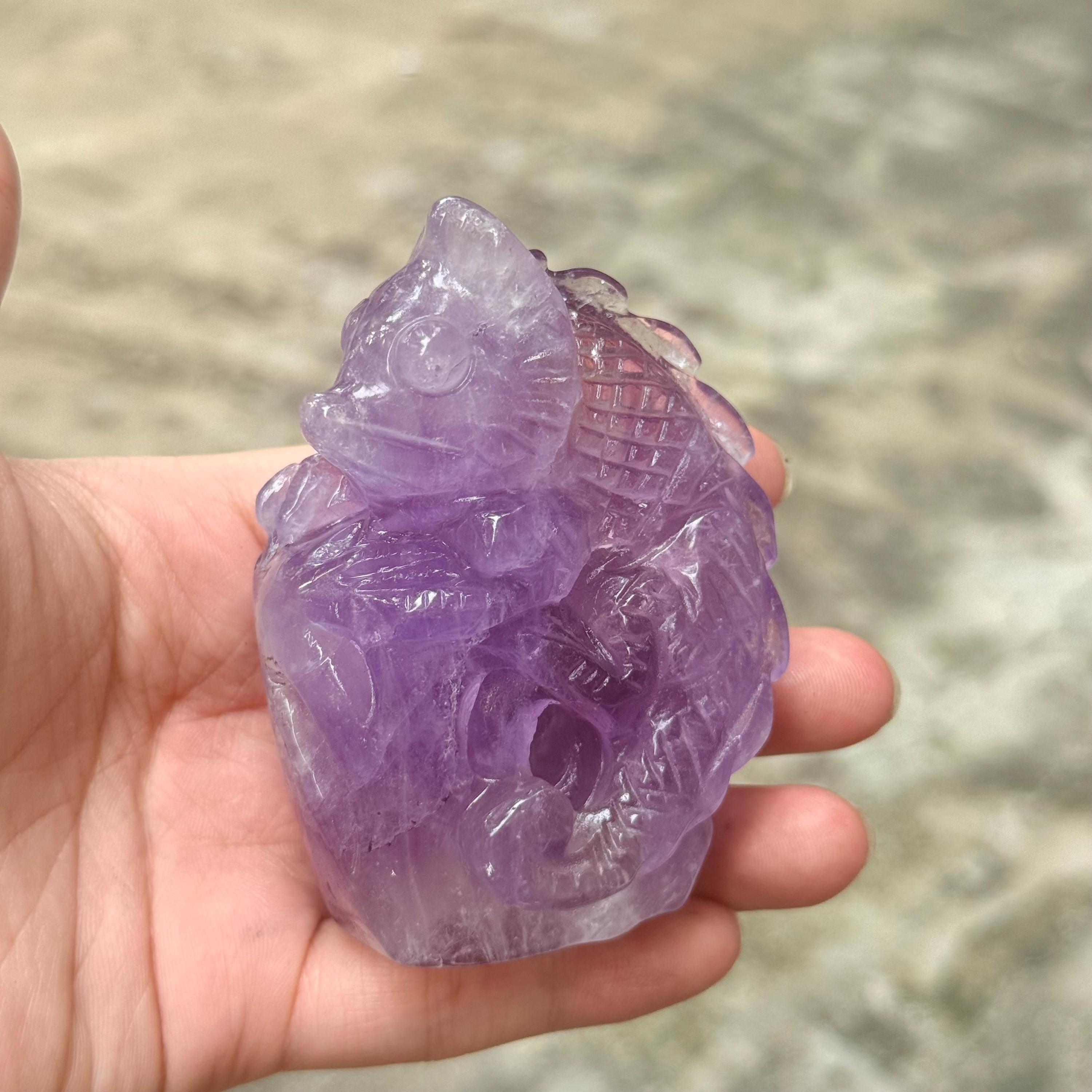 Amethyst Lizard Carving Crystal Animal Figurine Reptile Gift Home Decor