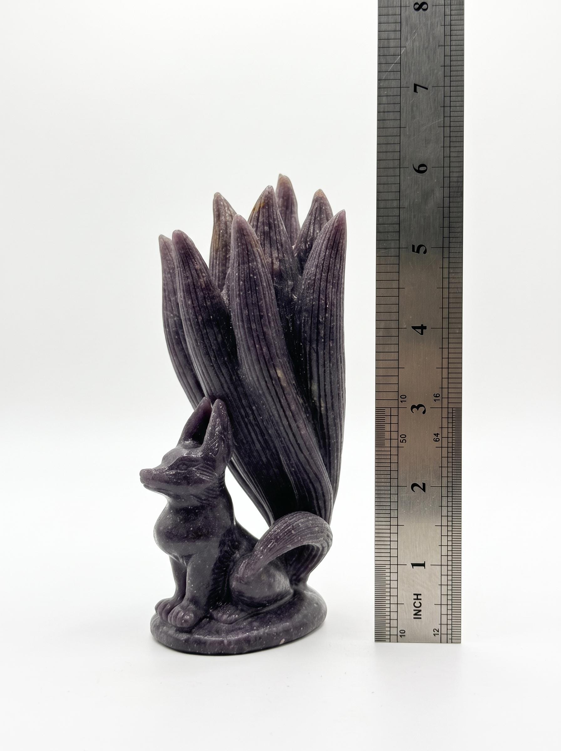 Fox Figurine, Purple Lepidolite Nine Tailed, Kitsune Statue, Witchy Altar Decor, Gifts