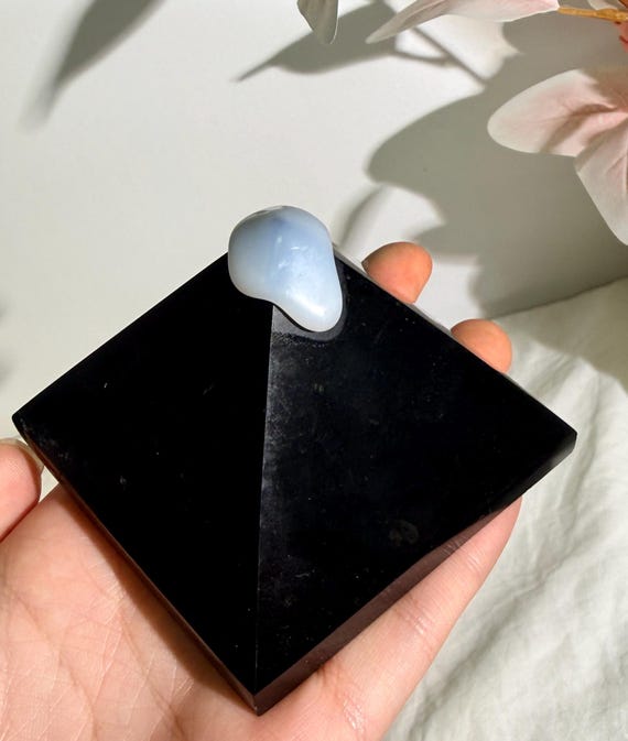 Black Obsidian Scrying Mirror, Gemstone Inlay Ritual Tool, Witchy Altar Decor, Divination Mirror