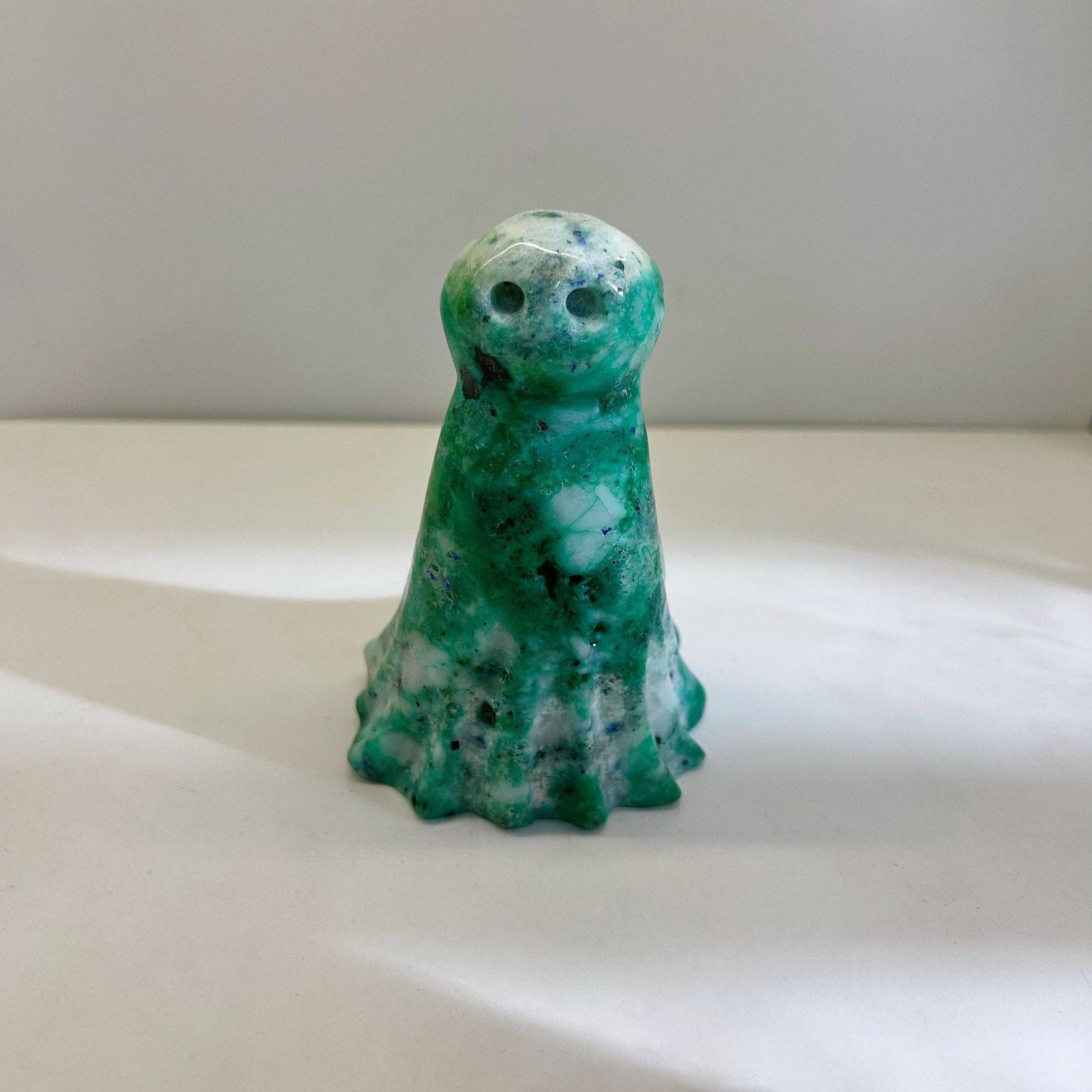 Cute Phoenix Stone Ghost Carving, Green Crystal Spirit Figurine, Halloween Decor, Pocket Guardian Stone, Reiki Healing Energy Charm