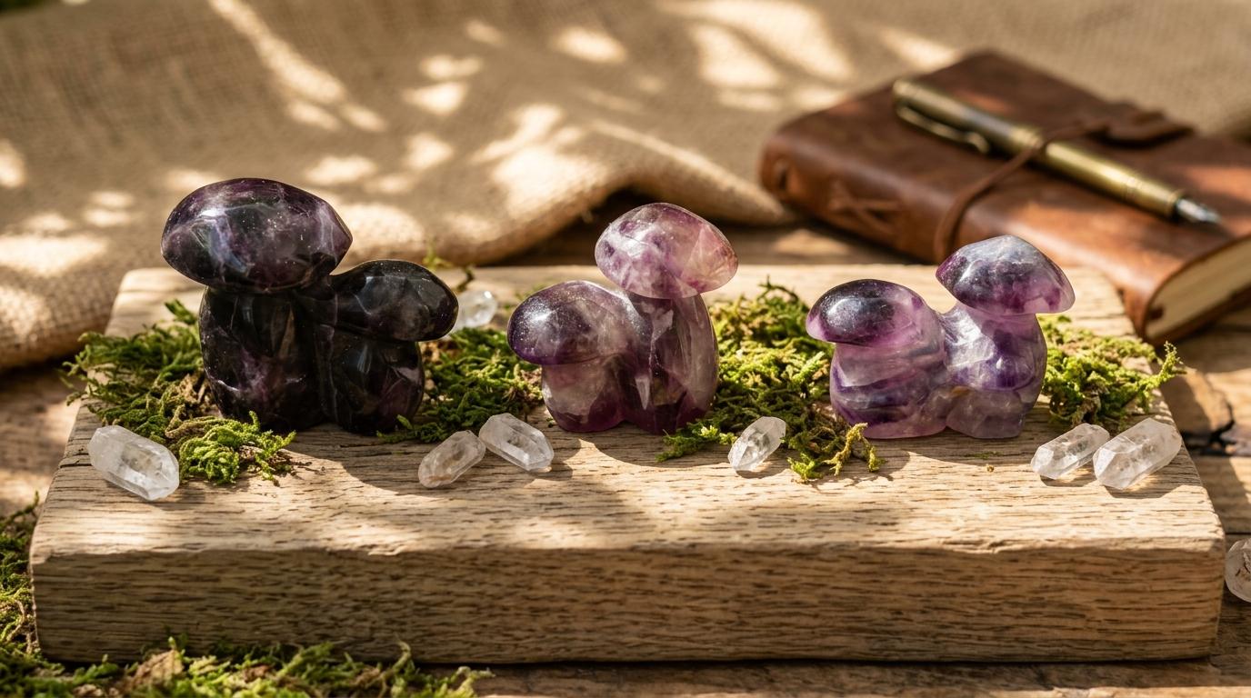 Crystal purple flourite Mushroom Carving, purple flourite Mushroom