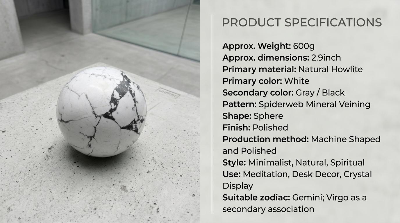 Howlite Sphere Natural White Crystal Ball Meditation Home Decor Gift