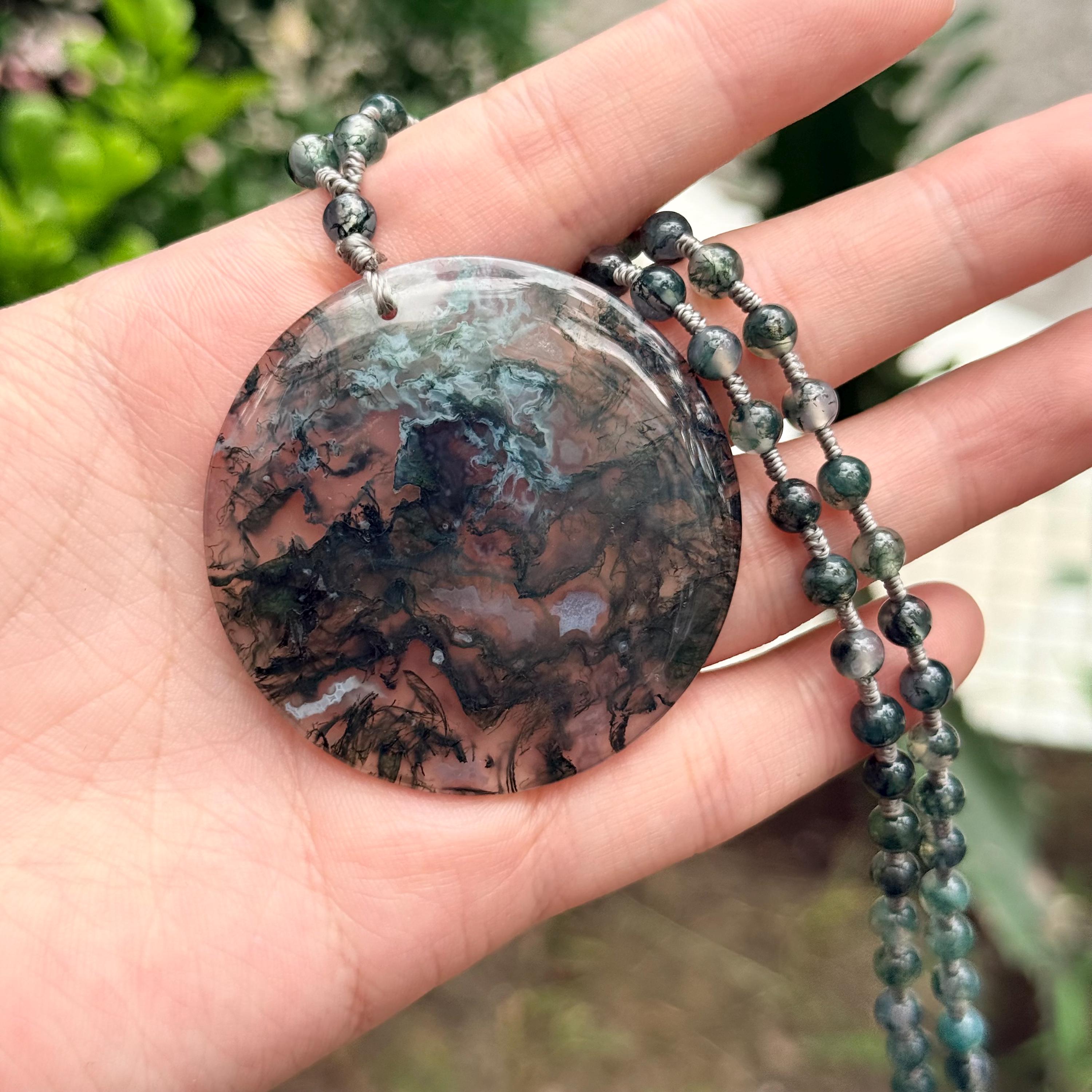 Moss Agate Pendant Necklace Natural Gemstone Jewelry Forest Gift for Her