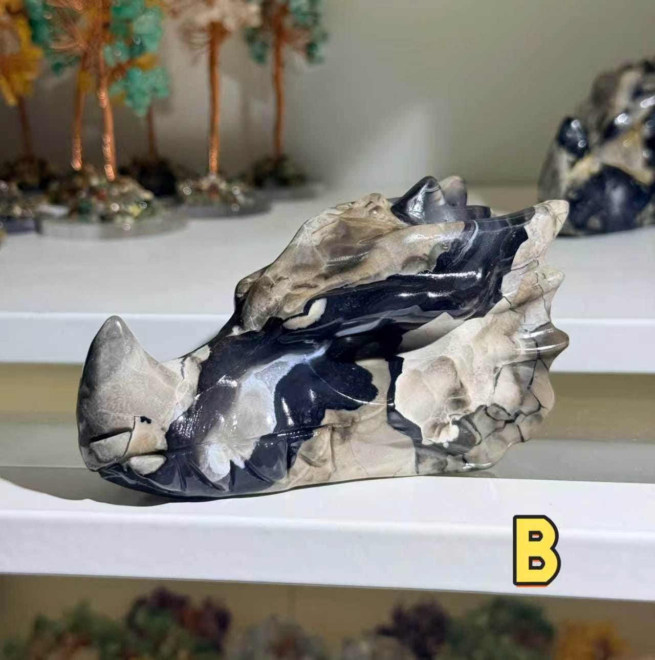 Volcano Agate Dragon Head Carving UV Reactive Crystal Skull Fantasy Decor