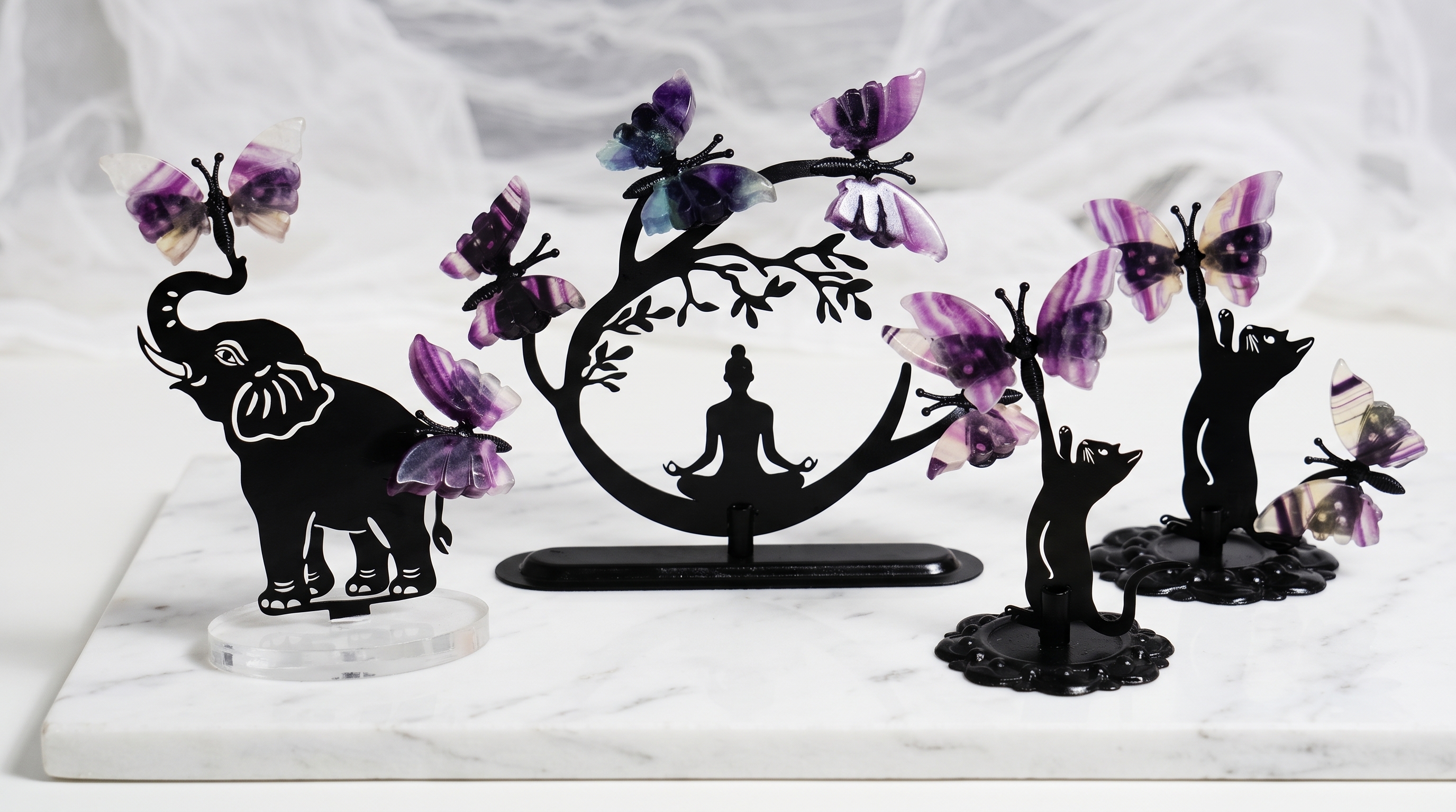 Rainbow Fluorite Butterfly Figurine – Hand-Assembled Crystal Animal Metal Stand