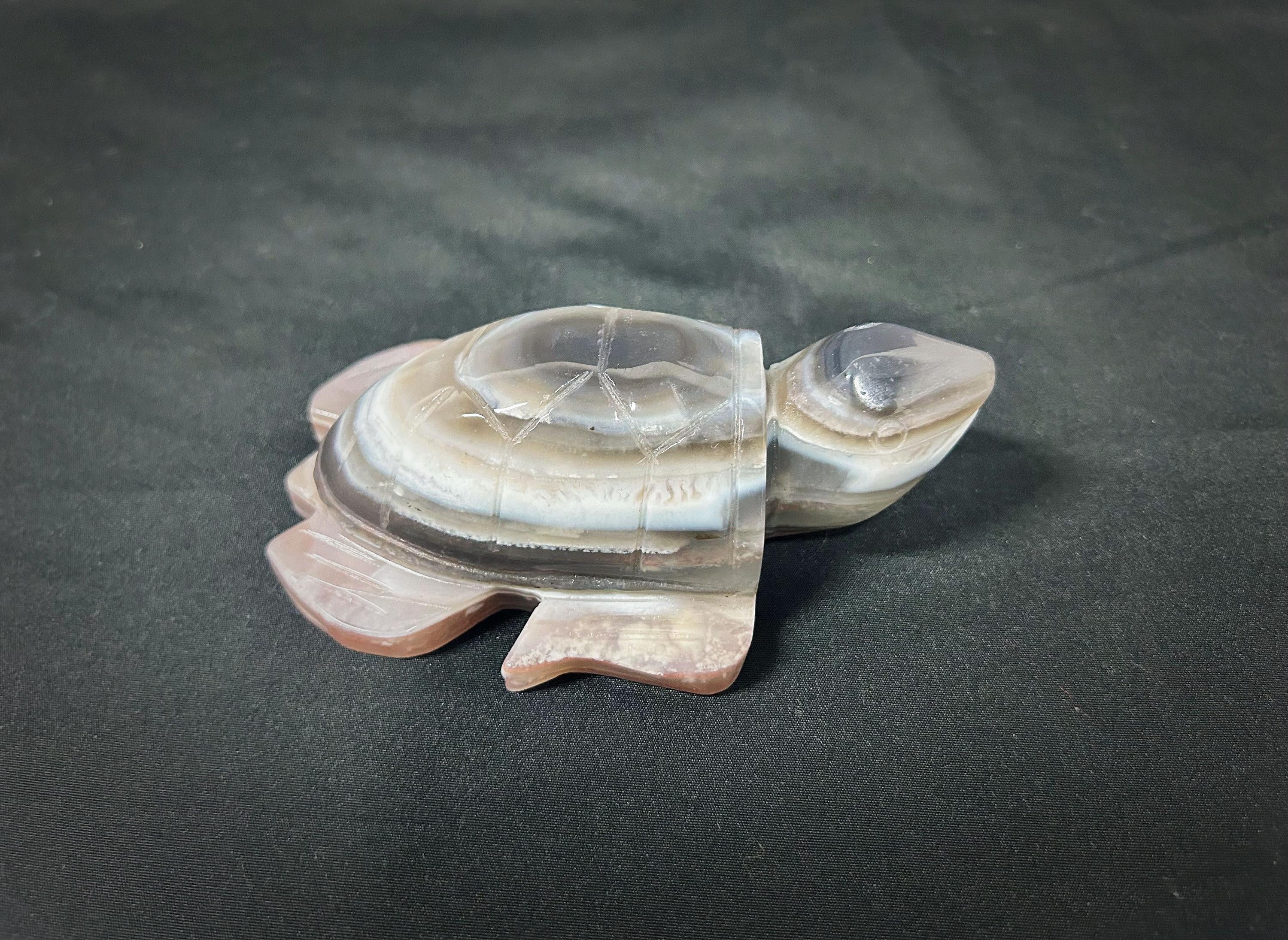Banded Agate Turtle Carving, Natural Stone Figurine, Desk Decor, Gift for Turtle Lovers