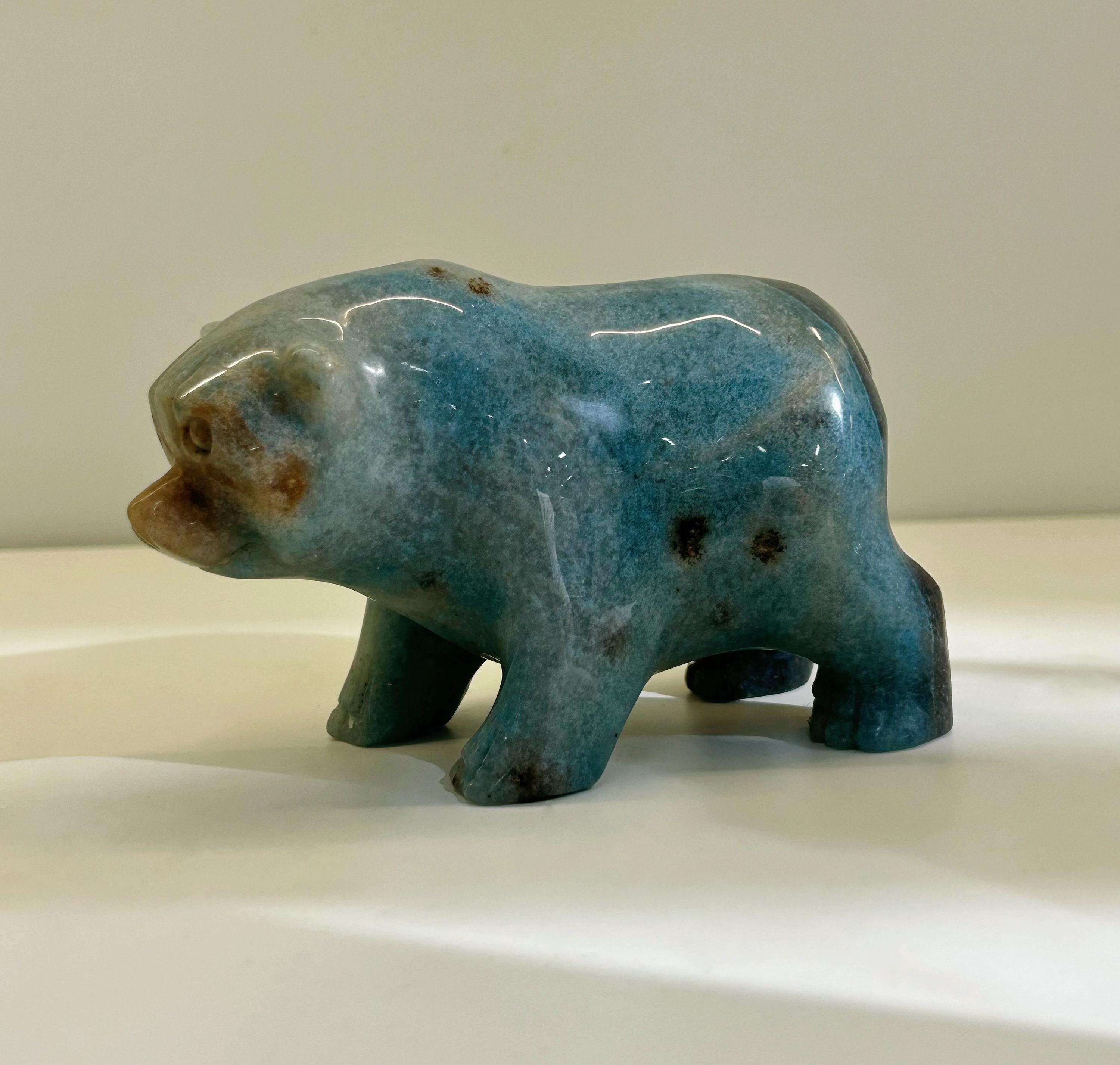 Natural Montebrasite Bear Carving, Gemstone Figurine, Crystal Animal, Unique Mineral Specimen, Desk Decor