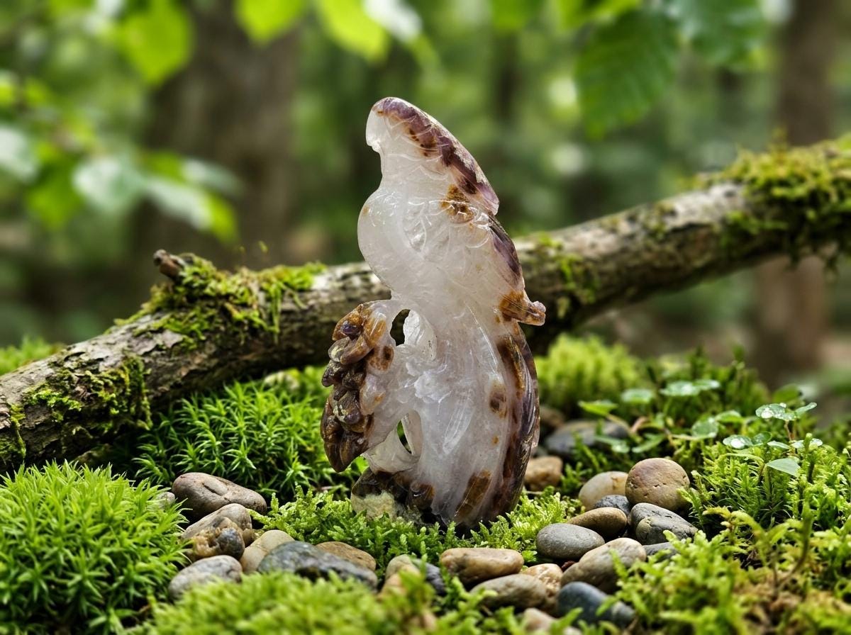 Crystal Bird Carving, Natural Agate Geode Sculpture, Unique Free Spirit Totem, Home Office Decor, One of a Kind Gift