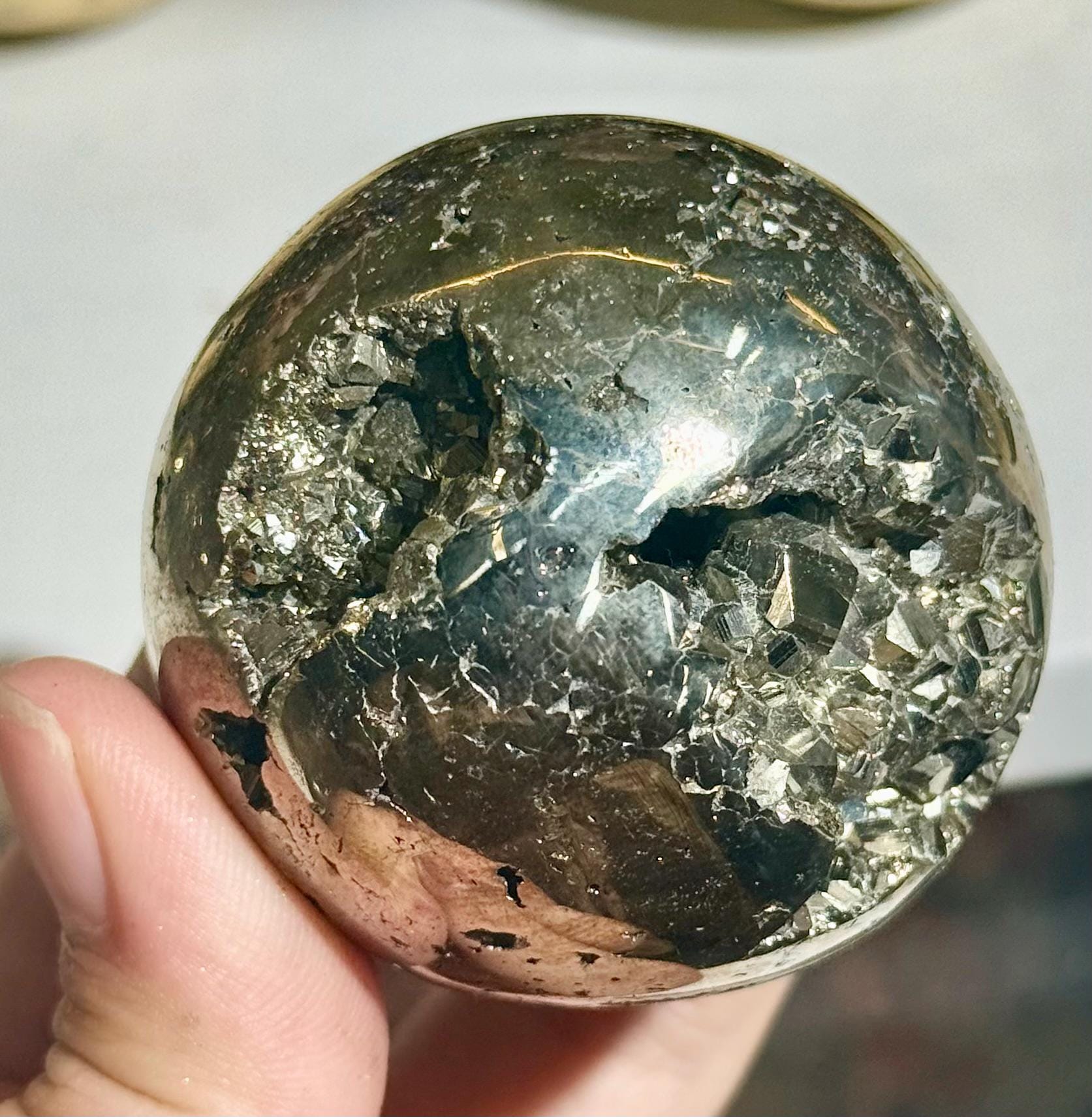 Natural Pyrite Sphere Open Geode Druzy Crystal Ball Prosperity Home Decor