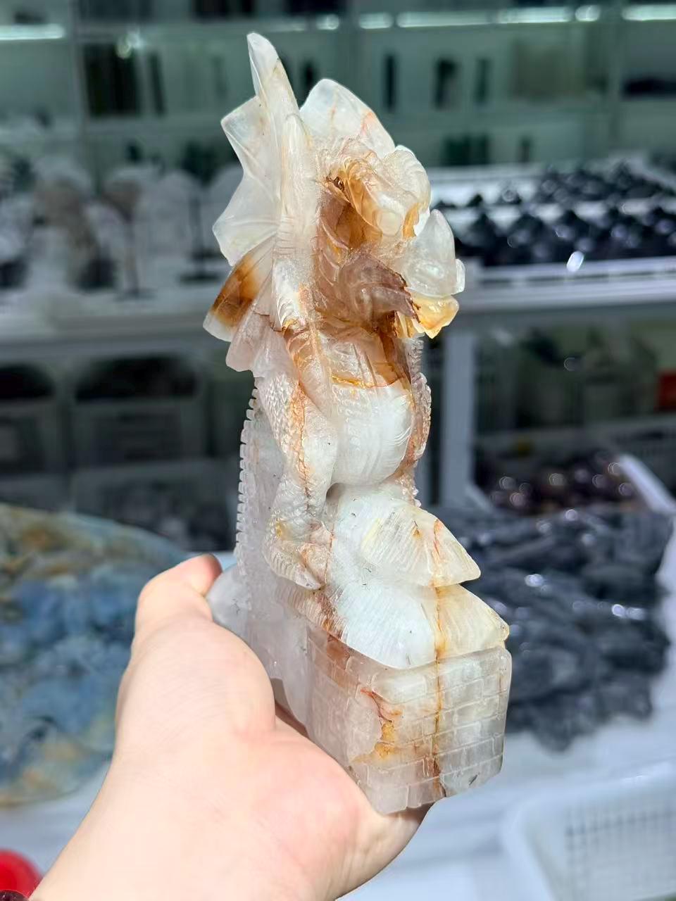 Hand Carved Amazonite Dragon Sculpture Castle Guardian Fantasy Home Decor Gift