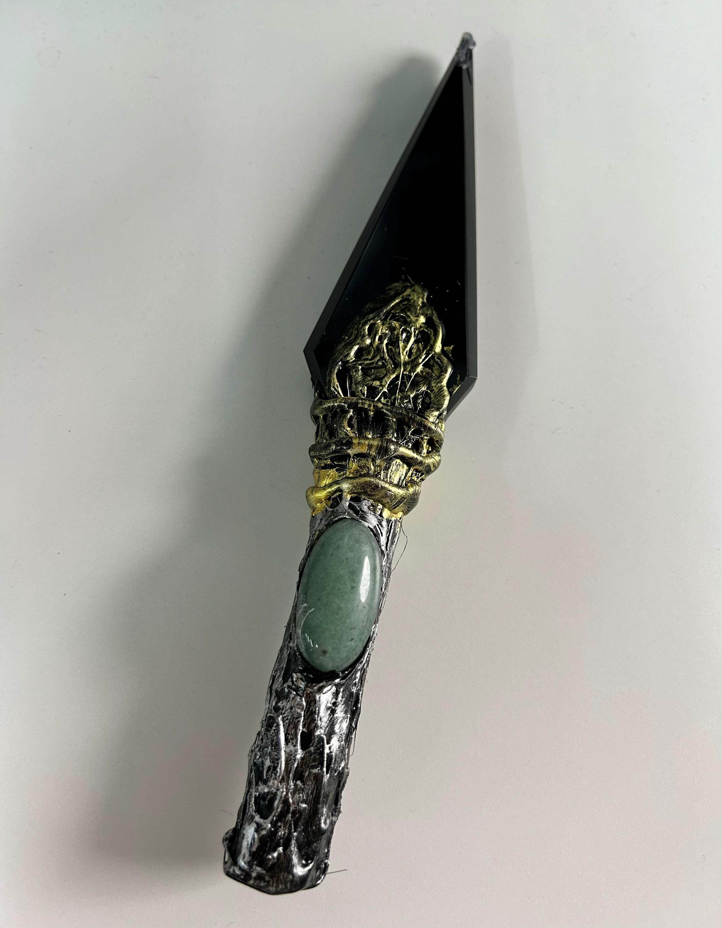 Black Obsidian Wand, Green Aventurine or Citrine Inlay, Ritual Decor, Altar Art