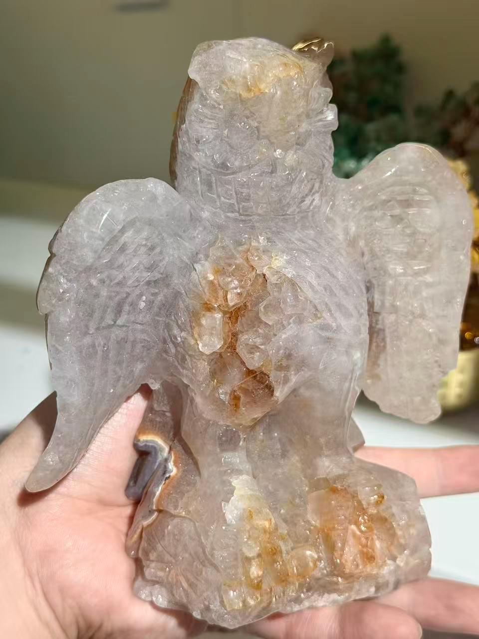 Hand Carved Geode Agate Owl Druzy Crystal Sculpture Bird Lover Gift