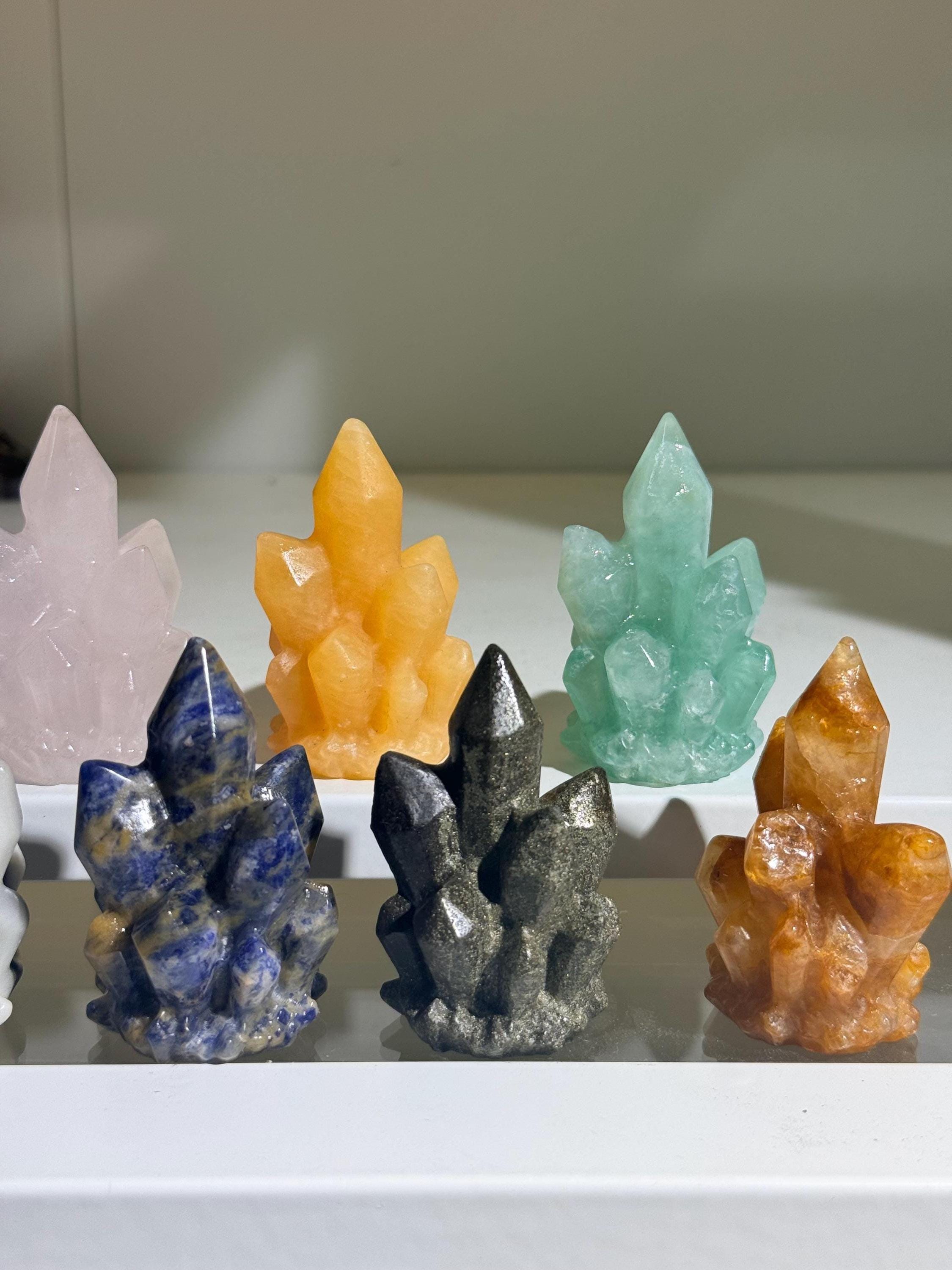 Crystal Cluster Carving, Mixed Gemstone Point Cluster, Mini Crystal Tower Display, Desk Decor, Crystal Lover Gift