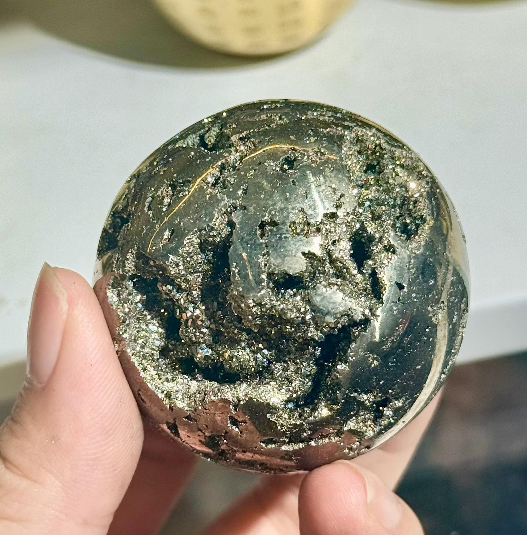 Natural Pyrite Sphere Open Geode Druzy Crystal Ball Prosperity Home Decor