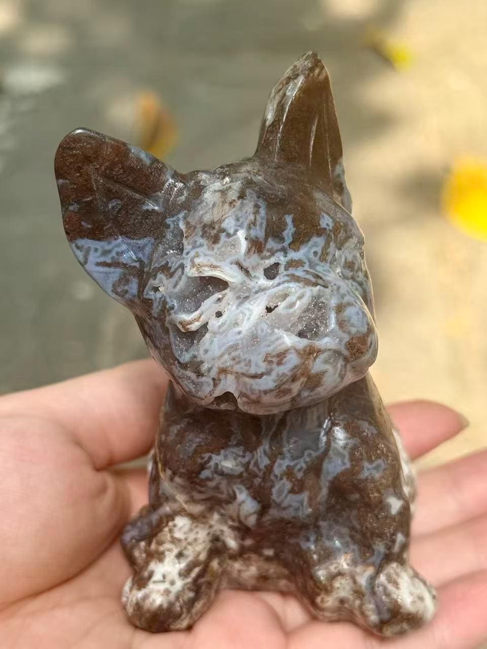 Dog Lover Crystal Puppy Figurine 4.4" Natural  Stone Carving Heartwarming Pet Owner Gift